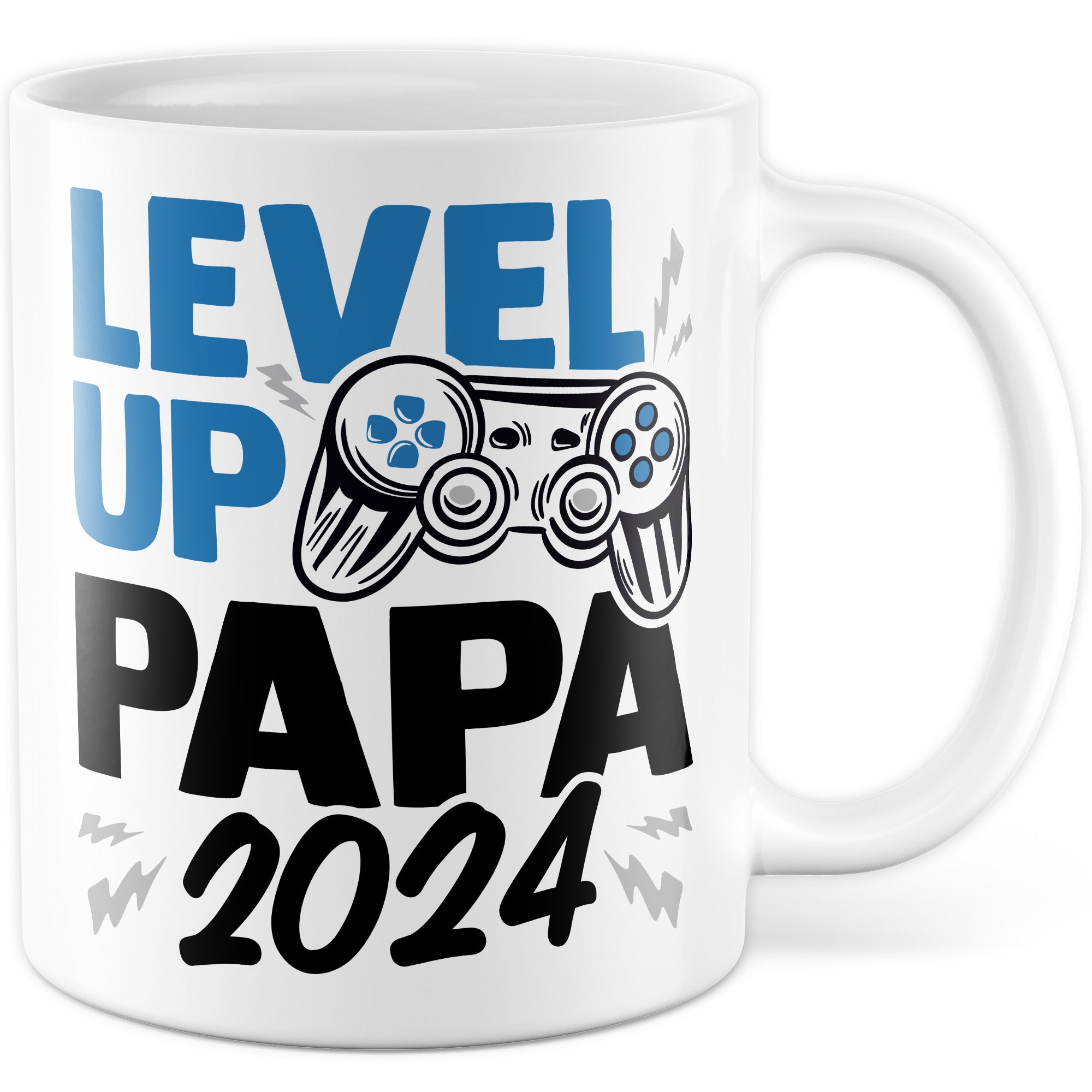 Tasse Vater, Level up - Papa 2024 Geschenk werdender Papa Geschenkidee Vaterschaft Kaffee-Becher Kaffeetasse mit Spruch Gaming Teetasse Motiv Gamer zukünftiger Vater Geburt