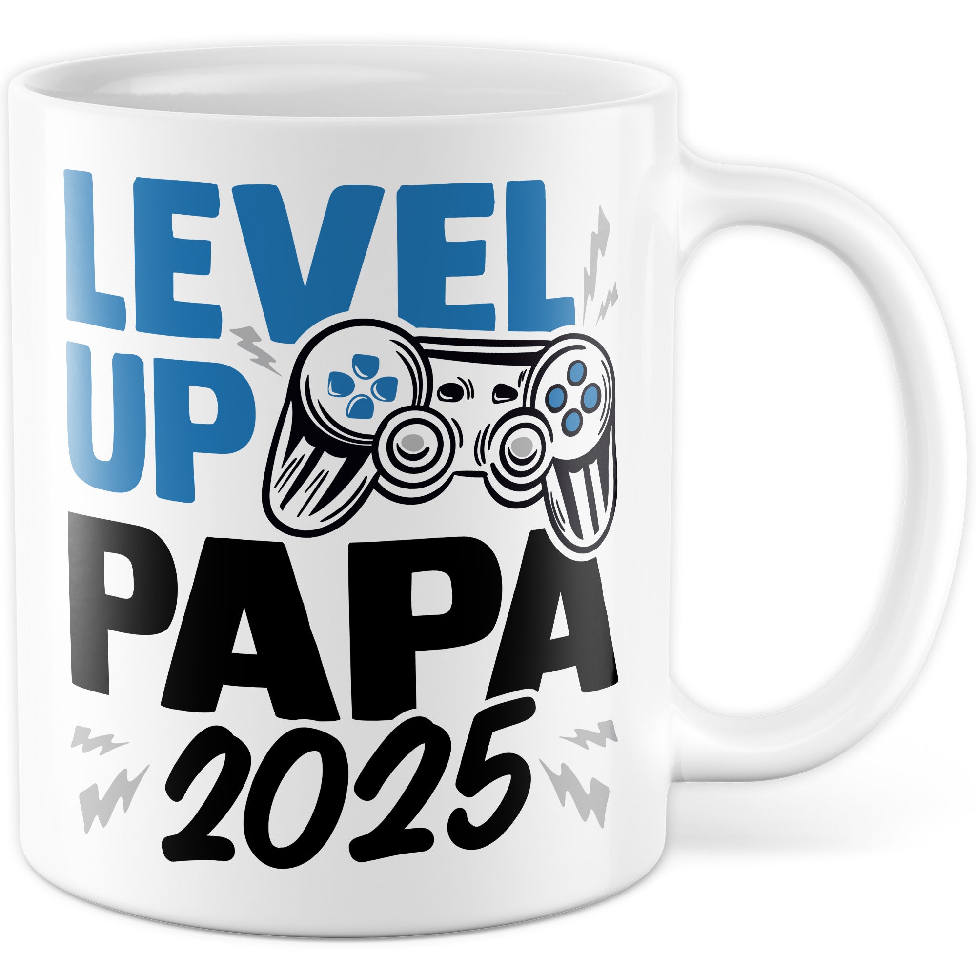 Tasse Vater, Level up - Papa 2025 Geschenk werdender Papa Geschenkidee Vaterschaft Kaffee-Becher Kaffeetasse mit Spruch Gaming Teetasse Motiv Gamer zukünftiger Vater Geburt