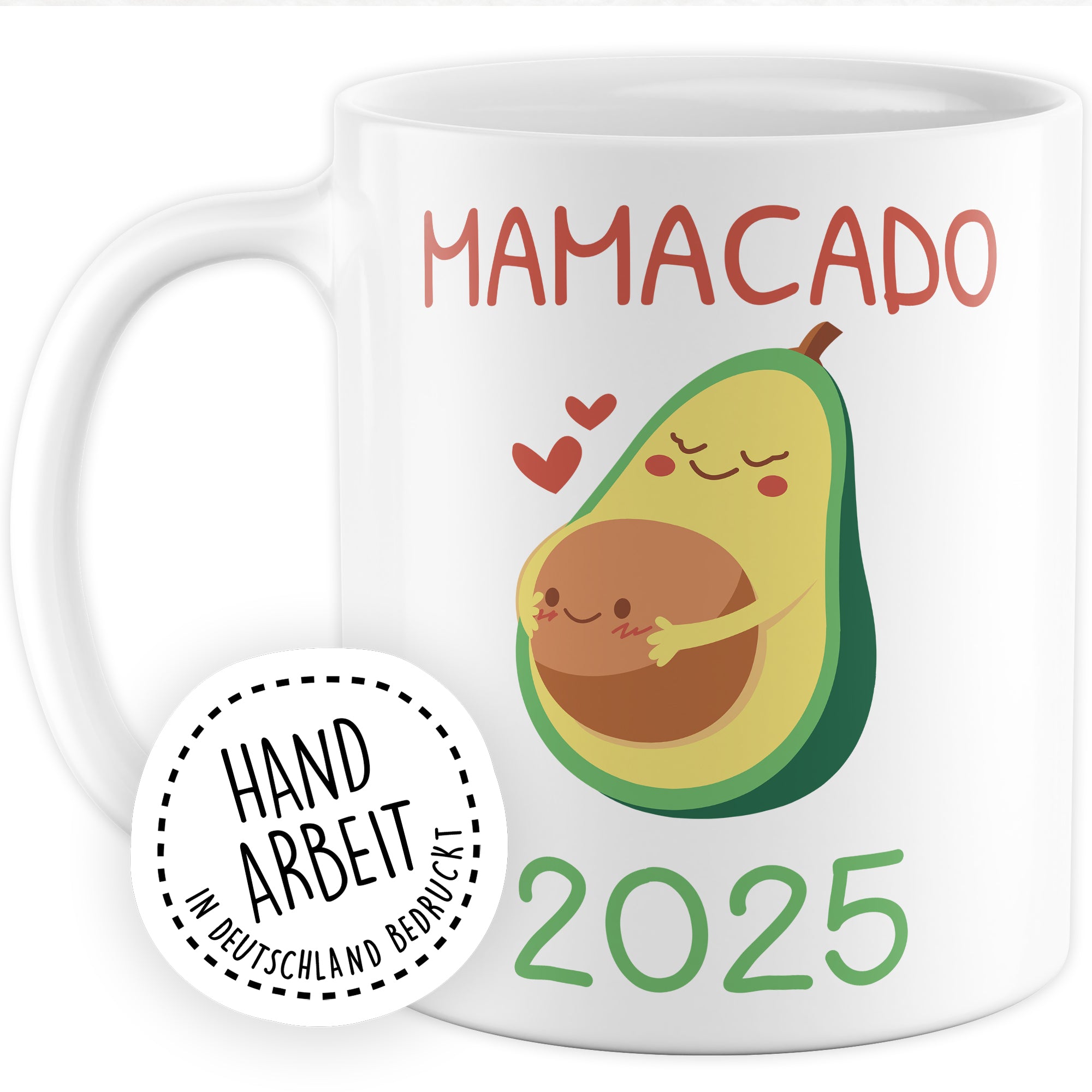 Mama 2025 Tasse, Schwangerschaft Mamacado Avocado, Geschenk-Idee schwanger werdende Mutter Freundin Kaffee-Becher
