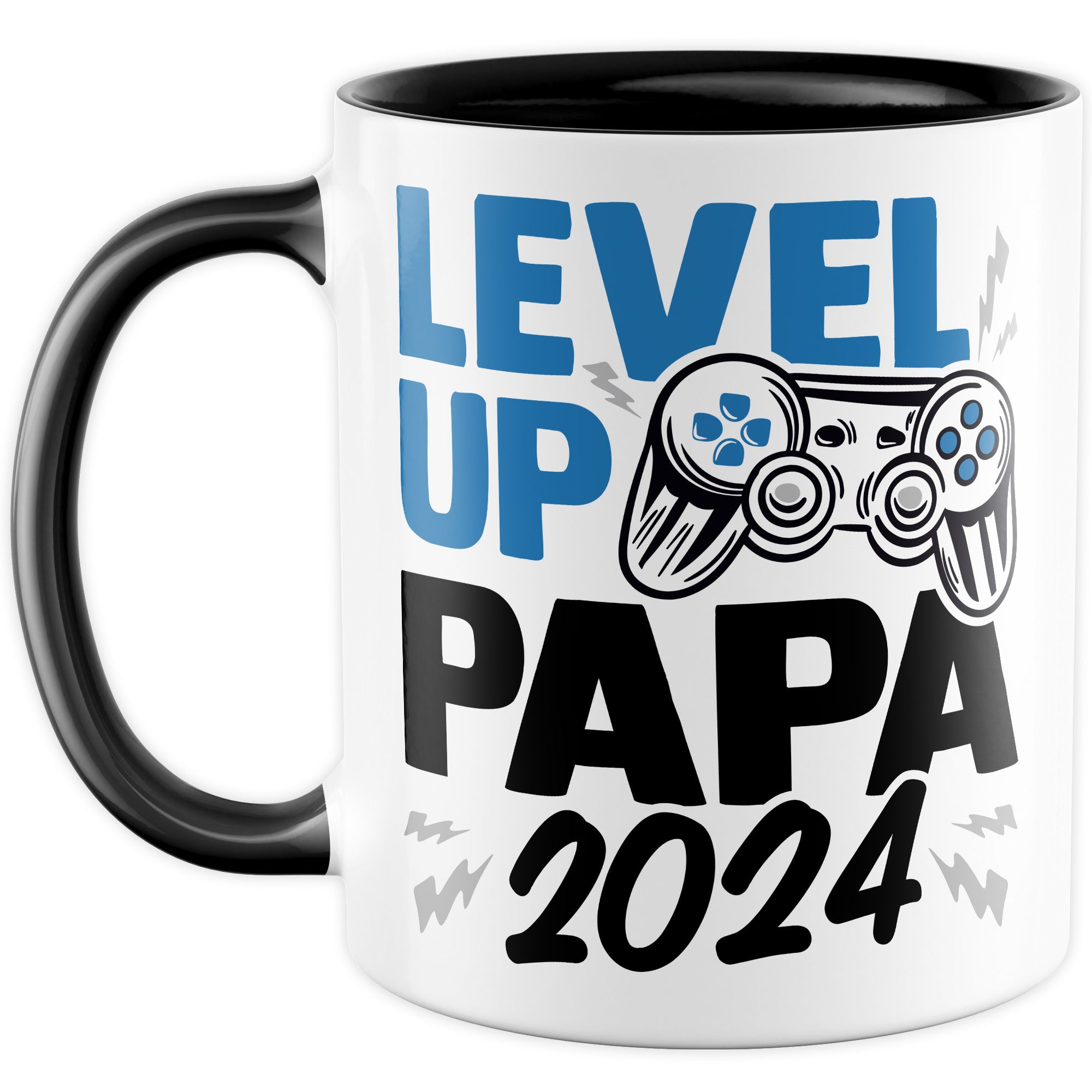 Tasse Vater, Level up - Papa 2024 Geschenk werdender Papa Geschenkidee Vaterschaft Kaffee-Becher Kaffeetasse mit Spruch Gaming Teetasse Motiv Gamer zukünftiger Vater Geburt