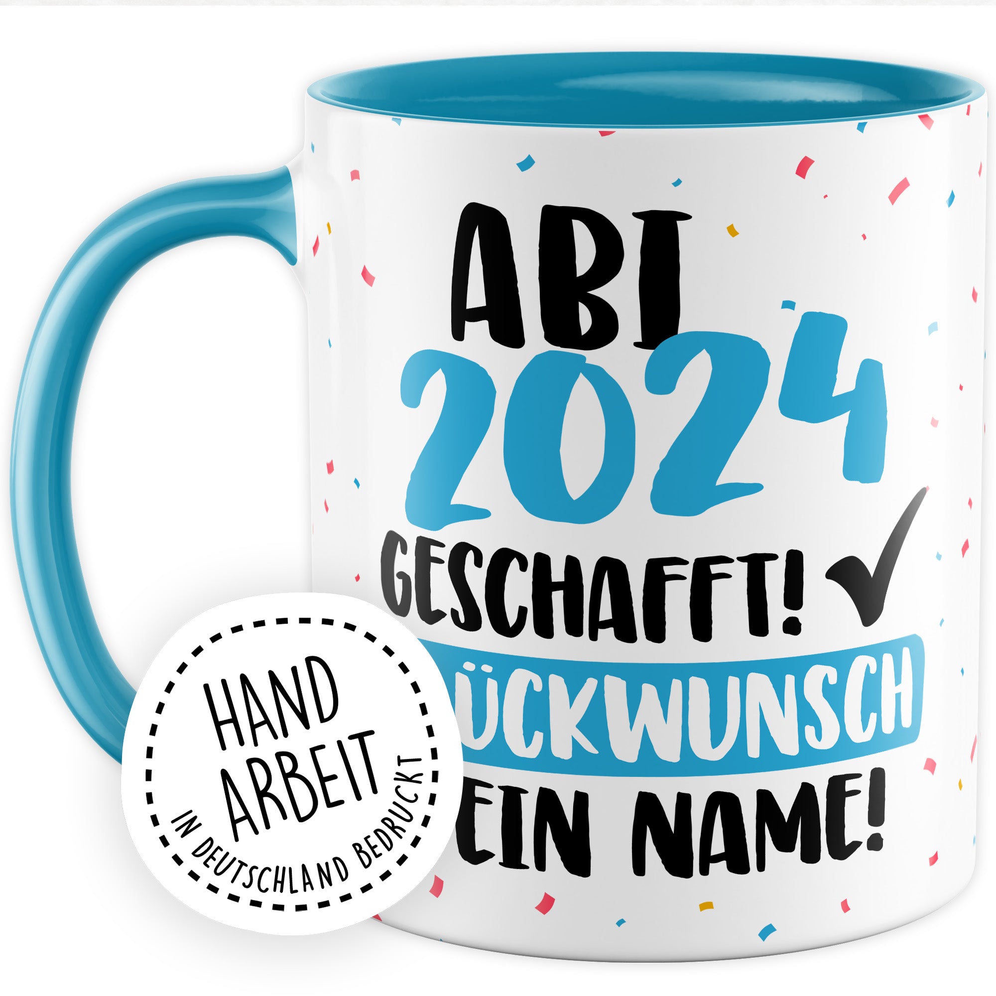 Tasse personalisiert Examen Geschenk Examen 2024 geschafft! - Glücwunsch dein Name Geschenkidee Kaffee-Becher Kaffeetasse Tasse mit Spruch pesonalisierbar eigener Name Schulabschluss