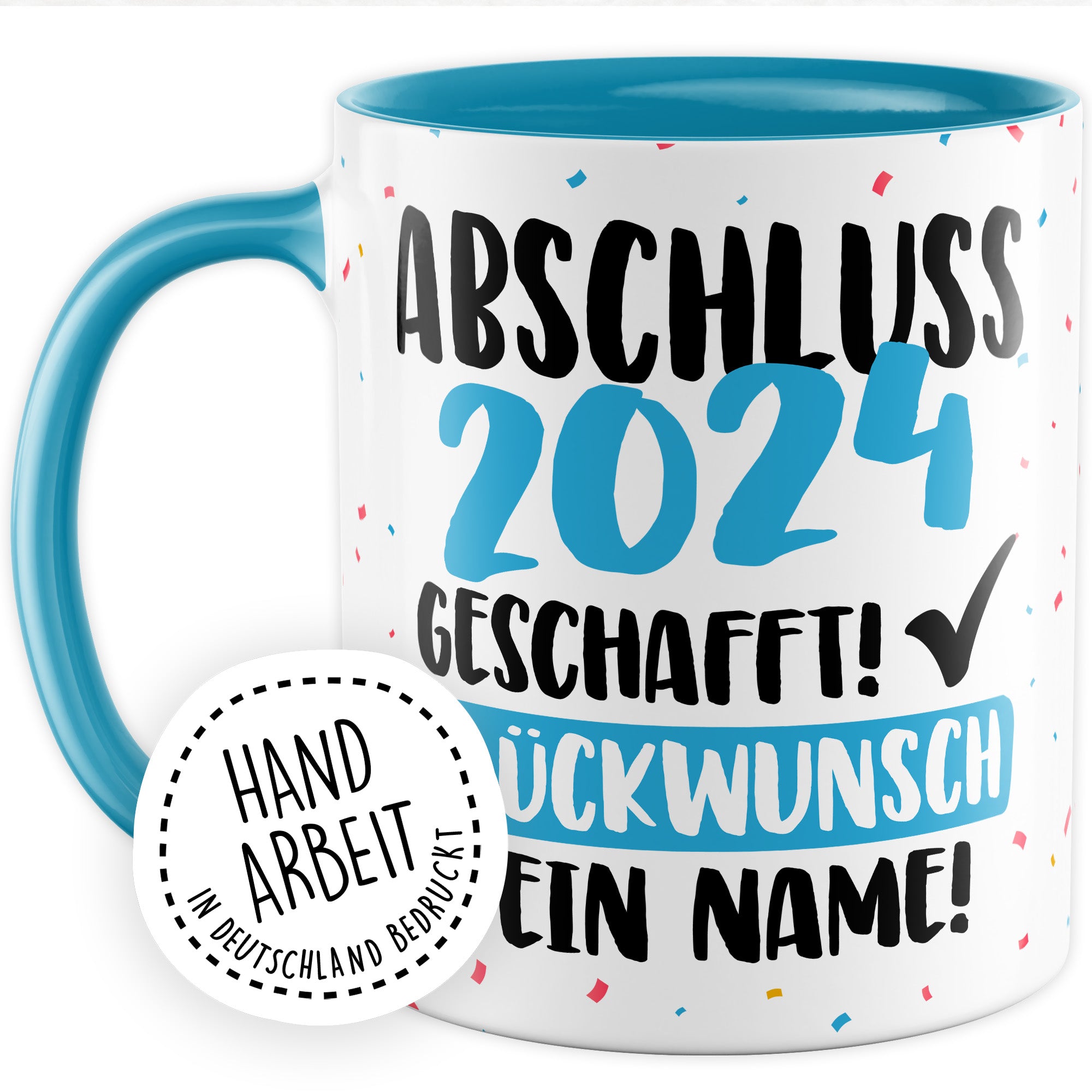 Tasse personalisiert Examen Geschenk Examen 2024 geschafft! - Glücwunsch dein Name Geschenkidee Kaffee-Becher Kaffeetasse Tasse mit Spruch pesonalisierbar eigener Name Schulabschluss