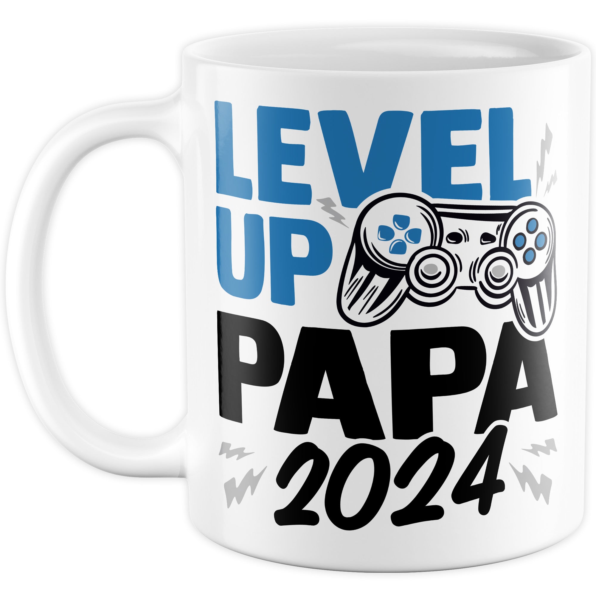 Tasse Vater, Level up - Papa 2024 Geschenk werdender Papa Geschenkidee Vaterschaft Kaffee-Becher Kaffeetasse mit Spruch Gaming Teetasse Motiv Gamer zukünftiger Vater Geburt