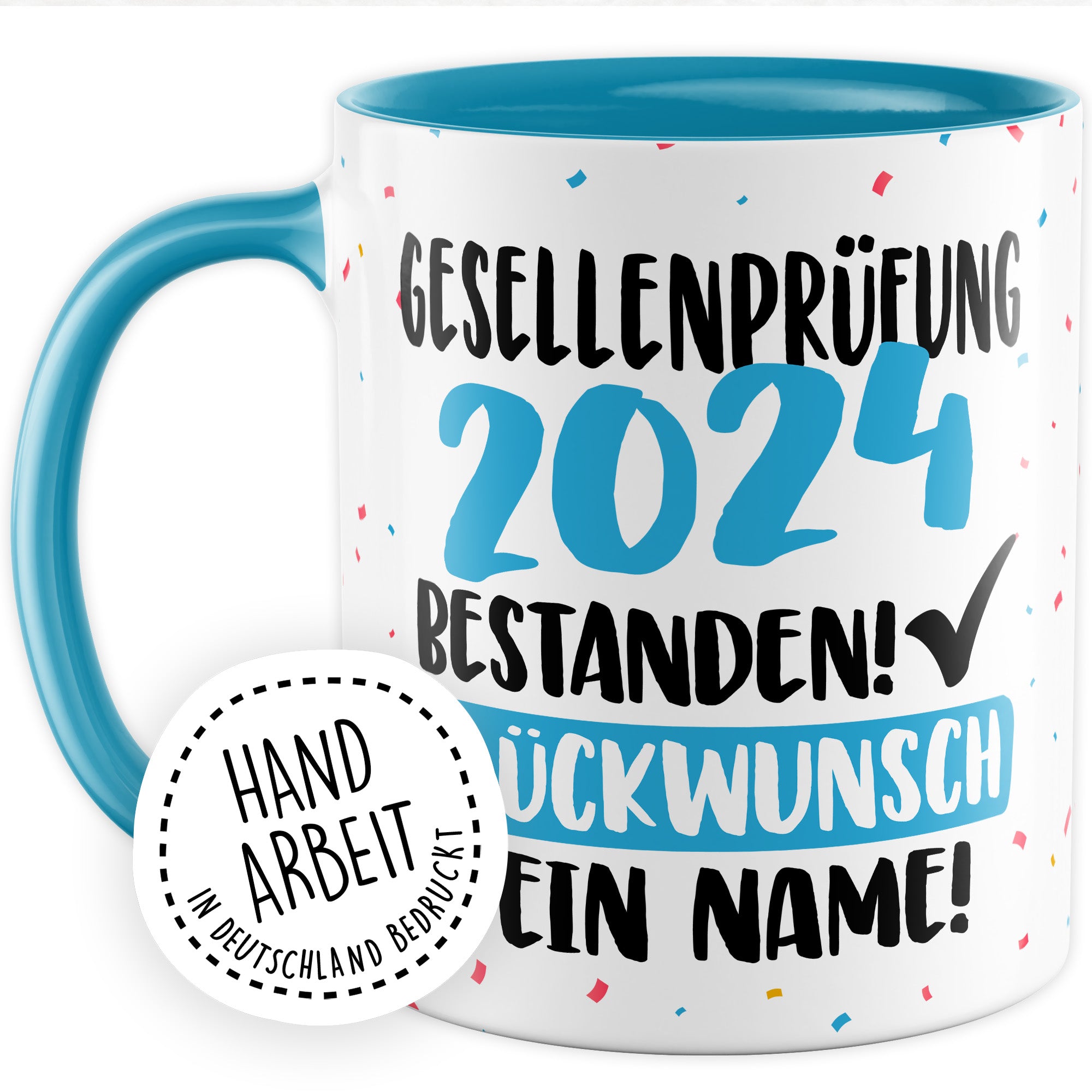 Tasse personalisiert Examen Geschenk Examen 2024 geschafft! - Glücwunsch dein Name Geschenkidee Kaffee-Becher Kaffeetasse Tasse mit Spruch pesonalisierbar eigener Name Schulabschluss