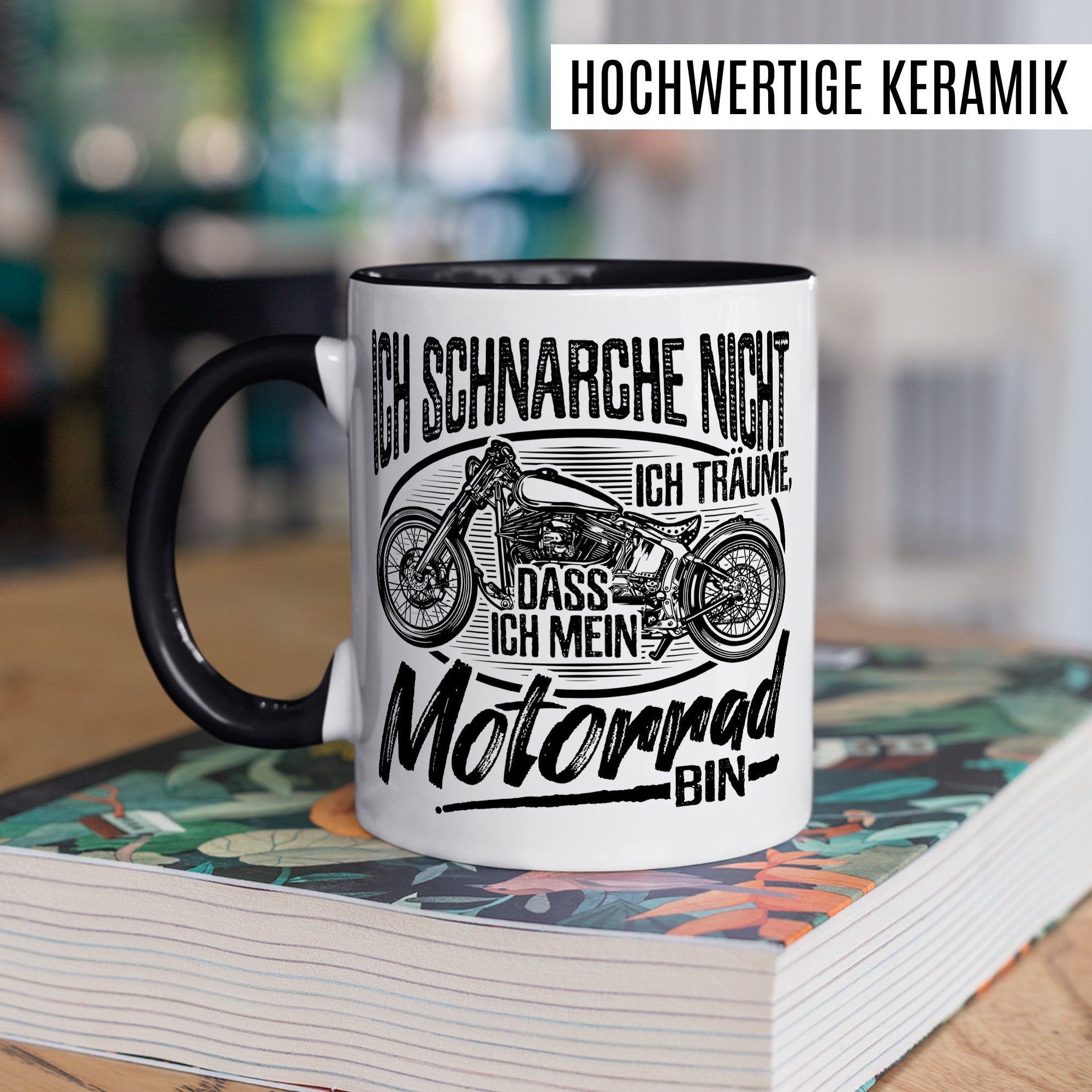 Motorrad Tasse mit Spruch, Ich schnarche nicht - Ich träume, dass Ich mein Motorrad bin, Biker Geschenk lustig Geschenkidee Kaffeetasse Motorradfahrer Motorradfahrerin Kaffee-Becher