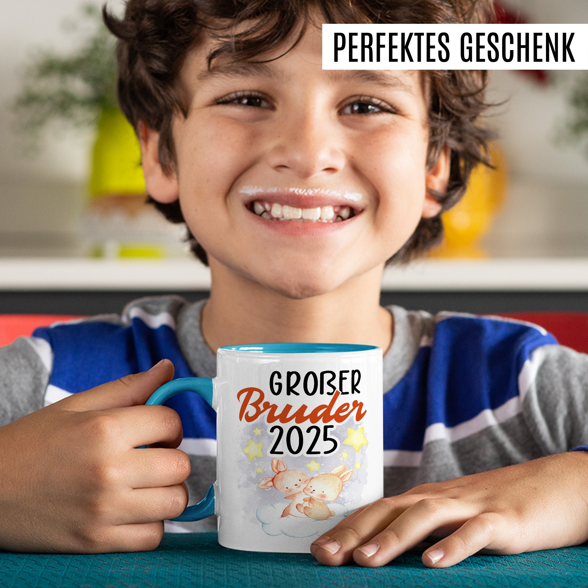 Tasse Bruder Geschenk, Großer Bruder 2025 Geschenkidee werdender Bruder Kaffeetasse mit Spruch Kaffee-Becher Babynews zukünftiger Bruder bevorstehende Geburt