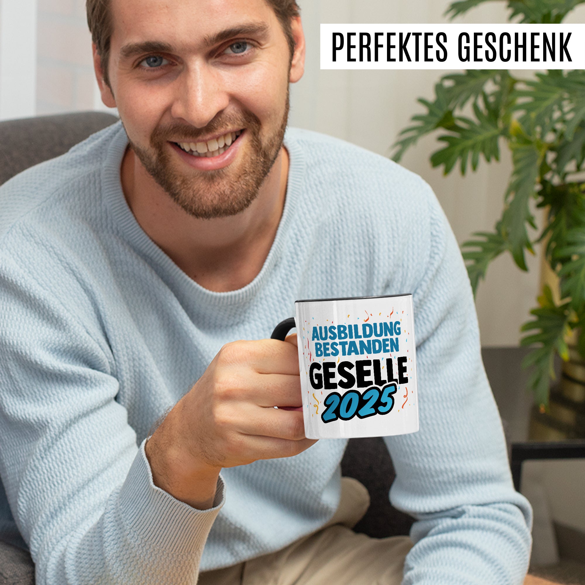 Tasse Geselle Geschenk, Ausbildung bestanden - Geselle 2025 Kaffeetasse mit Spruch Kaffee-Becher Abschied Lehrling Teetasse Glückwunsch Gratulation Ausbildungs-Abschluss