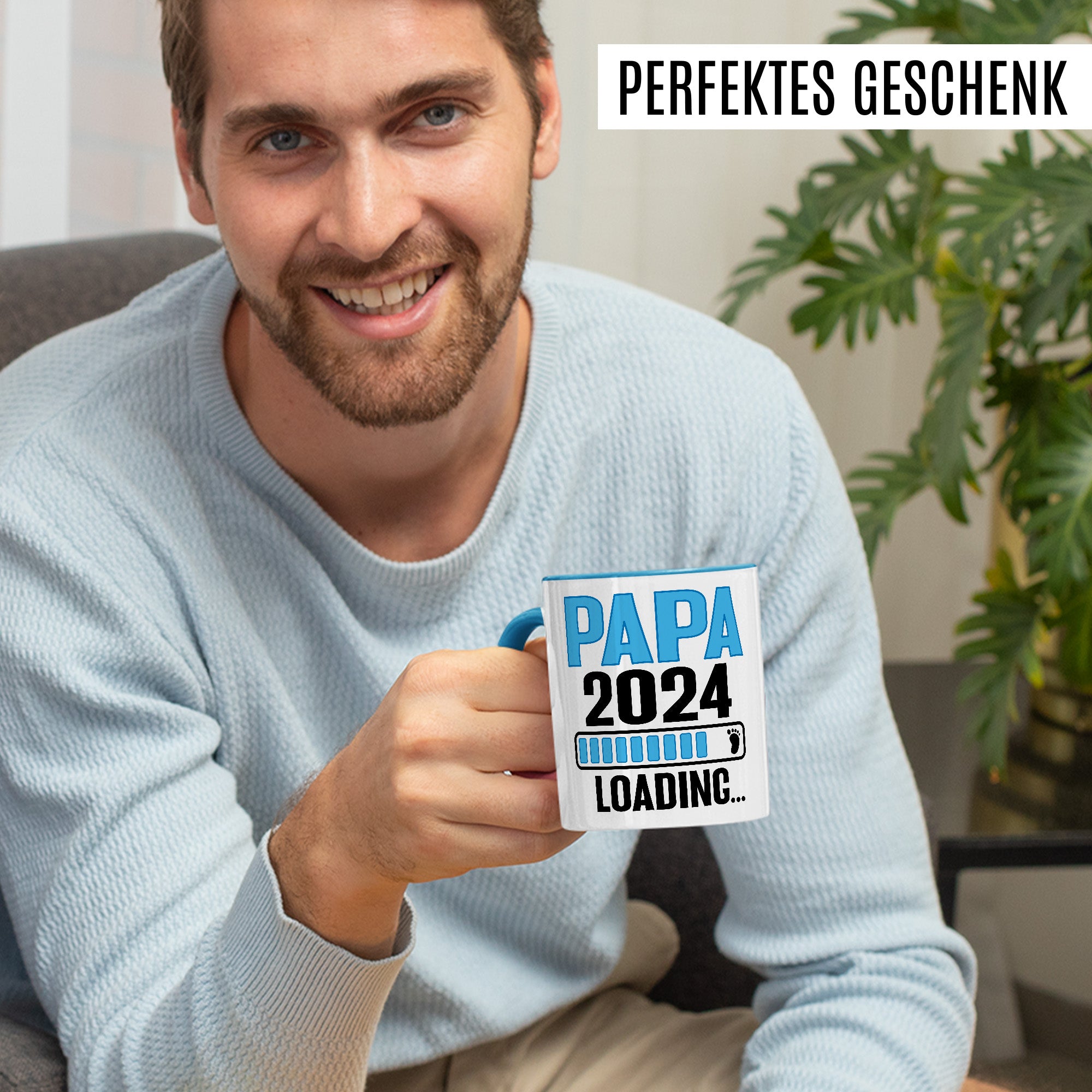 Schwangerschaft Tasse, Papa 2024 Loading..., Geschenk werdender Papa, schöner Spruch Geschenkidee werdender Vater Kaffeetasse, Papa 2024 Geschenk