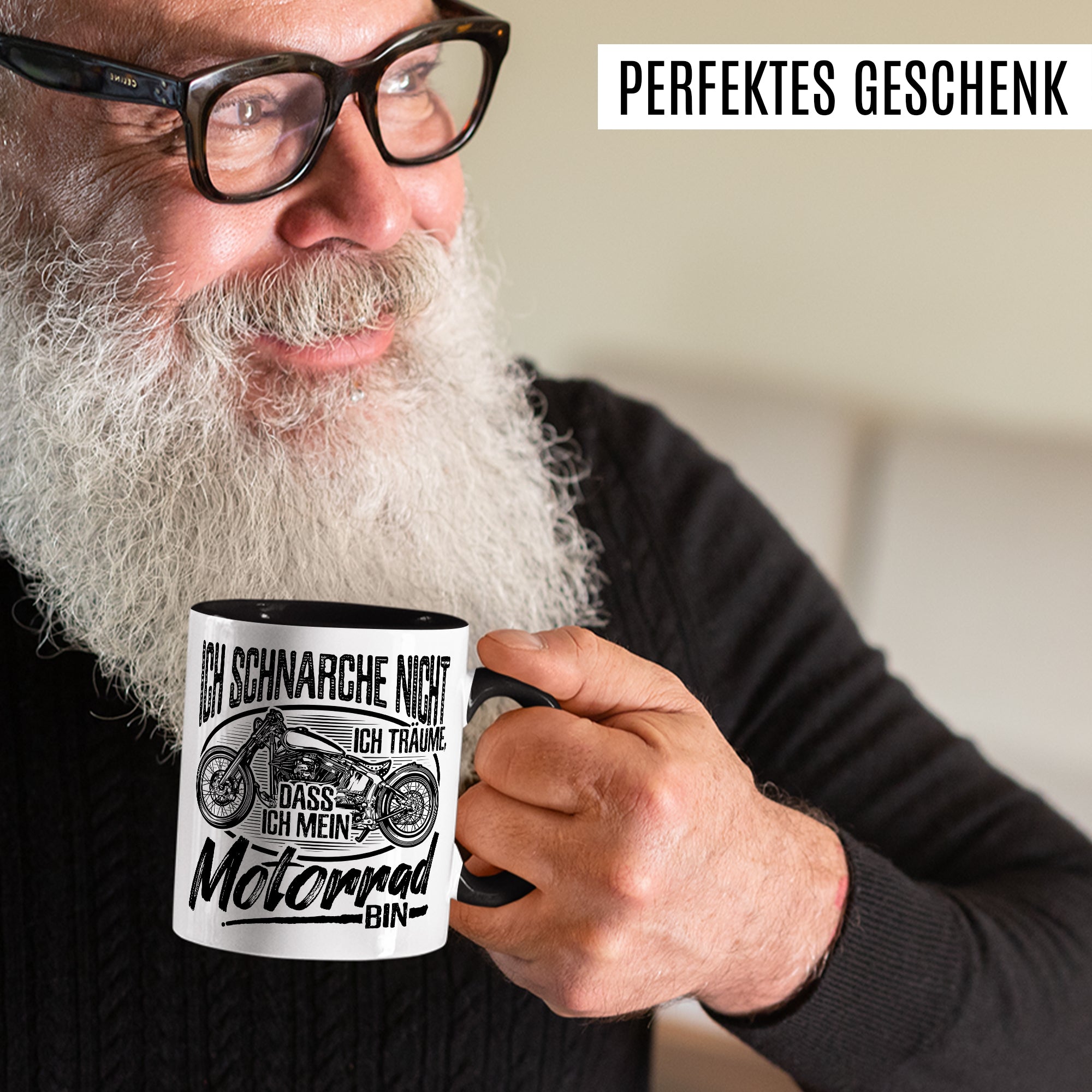 Motorrad Tasse mit Spruch, Ich schnarche nicht - Ich träume, dass Ich mein Motorrad bin, Biker Geschenk lustig Geschenkidee Kaffeetasse Motorradfahrer Motorradfahrerin Kaffee-Becher