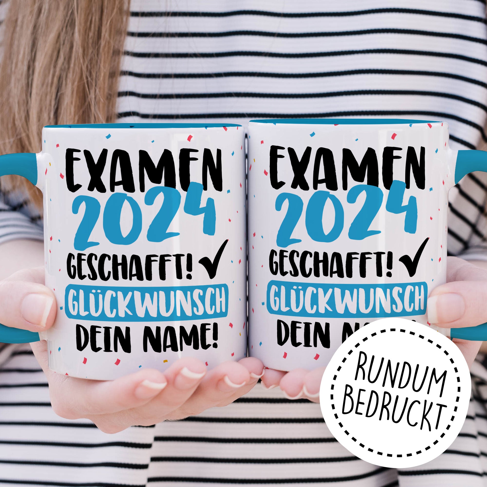 Tasse personalisiert Examen Geschenk Examen 2024 geschafft! - Glücwunsch dein Name Geschenkidee Kaffee-Becher Kaffeetasse Tasse mit Spruch pesonalisierbar eigener Name Schulabschluss