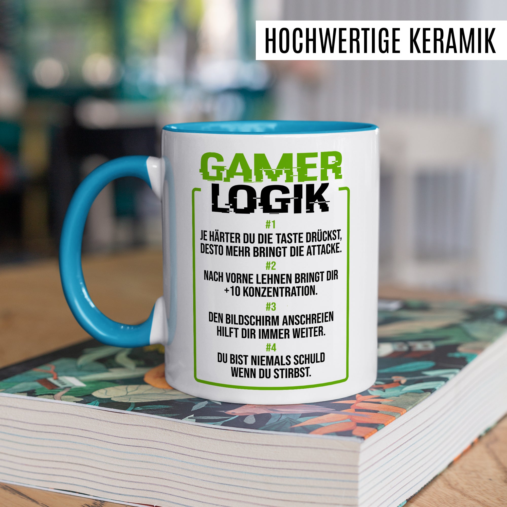 Geschenk Tasse Zocker, Gamer Logik Kaffeetasse für Computerspieler Kaffee-Becher Geschenkidee Teetasse mit Spurch lustig zocken Computer-Spiele Nerd Gaming