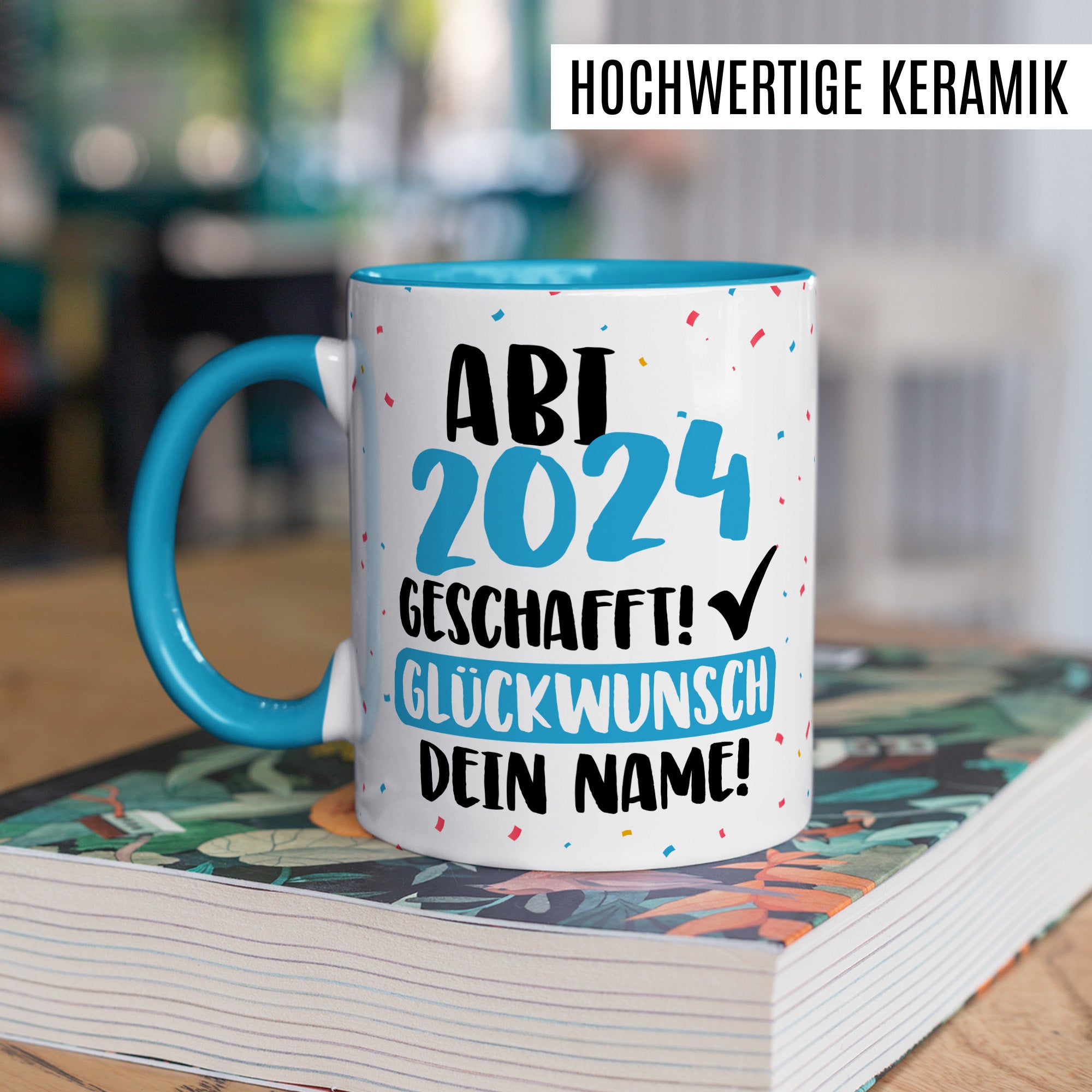 Tasse personalisiert Examen Geschenk Examen 2024 geschafft! - Glücwunsch dein Name Geschenkidee Kaffee-Becher Kaffeetasse Tasse mit Spruch pesonalisierbar eigener Name Schulabschluss