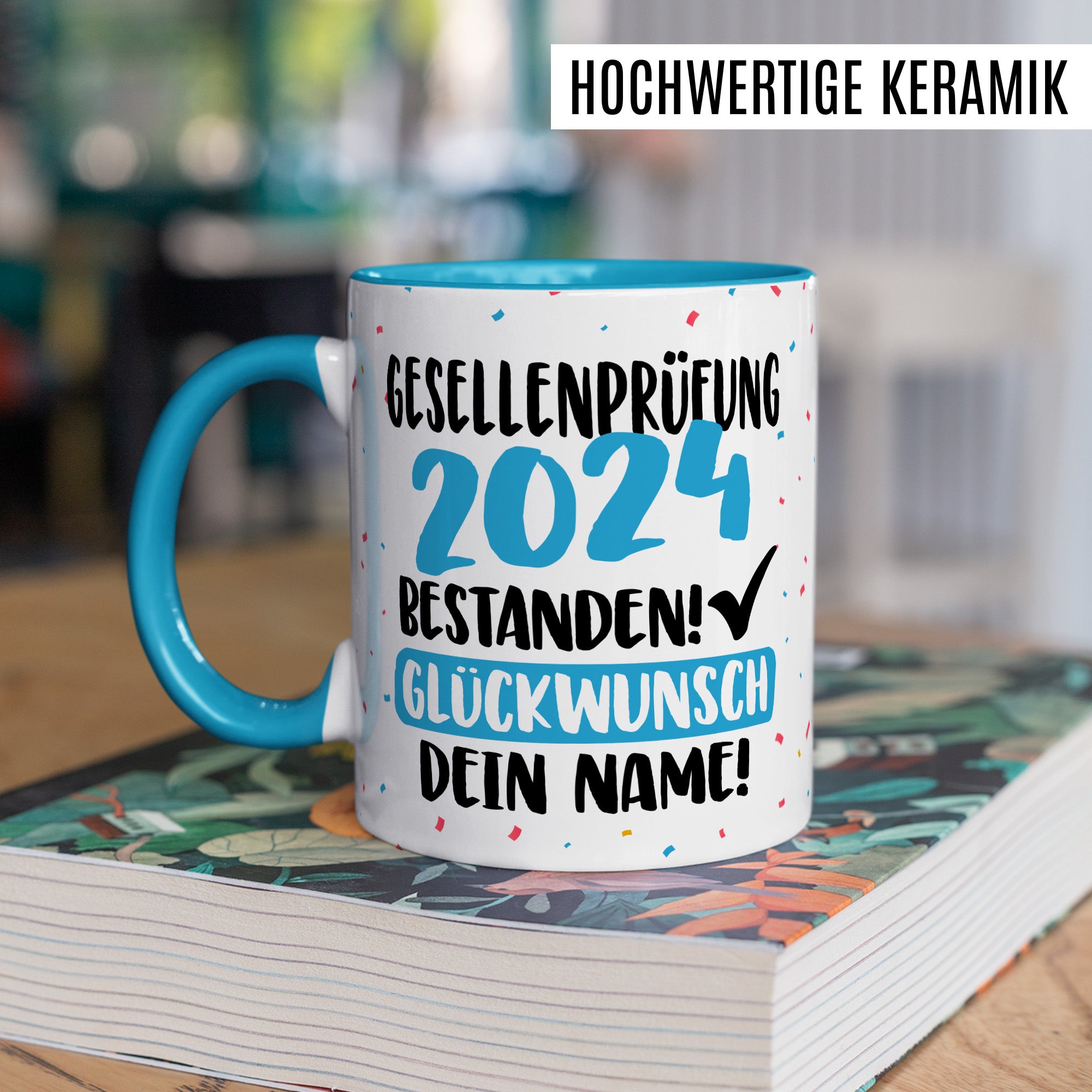 Tasse personalisiert Examen Geschenk Examen 2024 geschafft! - Glücwunsch dein Name Geschenkidee Kaffee-Becher Kaffeetasse Tasse mit Spruch pesonalisierbar eigener Name Schulabschluss