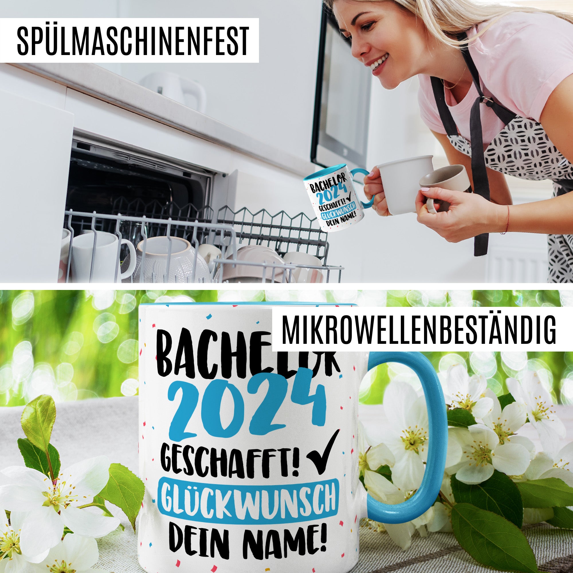 Tasse personalisiert Examen Geschenk Examen 2024 geschafft! - Glücwunsch dein Name Geschenkidee Kaffee-Becher Kaffeetasse Tasse mit Spruch pesonalisierbar eigener Name Schulabschluss