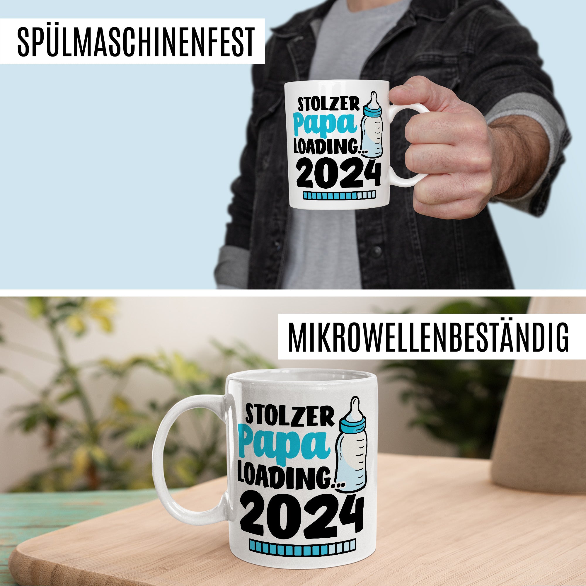 Tasse werdender Papa Geschenk, Stolzer Papa loading … 2024 Geschenkidee Vater Kaffee-Becher Kaffeetasse mit Spruch Teetasse Motiv Vaterschaft werdender Vater