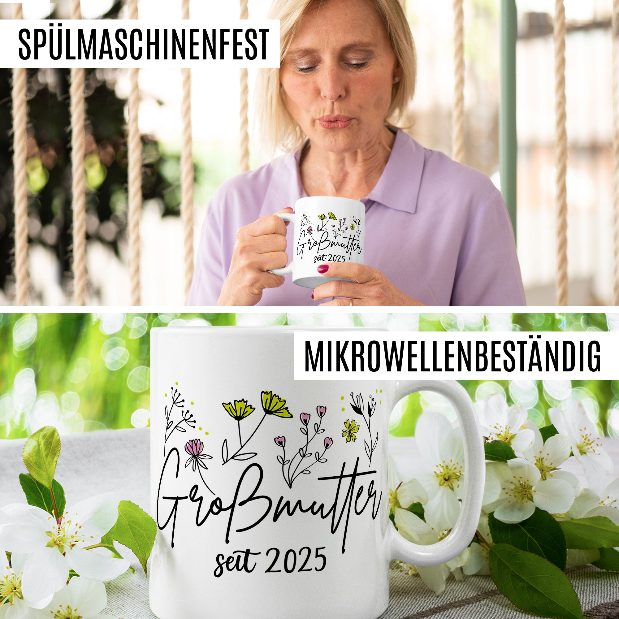 Oma Tasse Geschenk, Großmutter seit 2025 Geschenkidee frisch Oma geworden Kaffeetasse mit Spruch Kaffee-Becher Teetasse Familie Enkel Enkelkinder Geburt