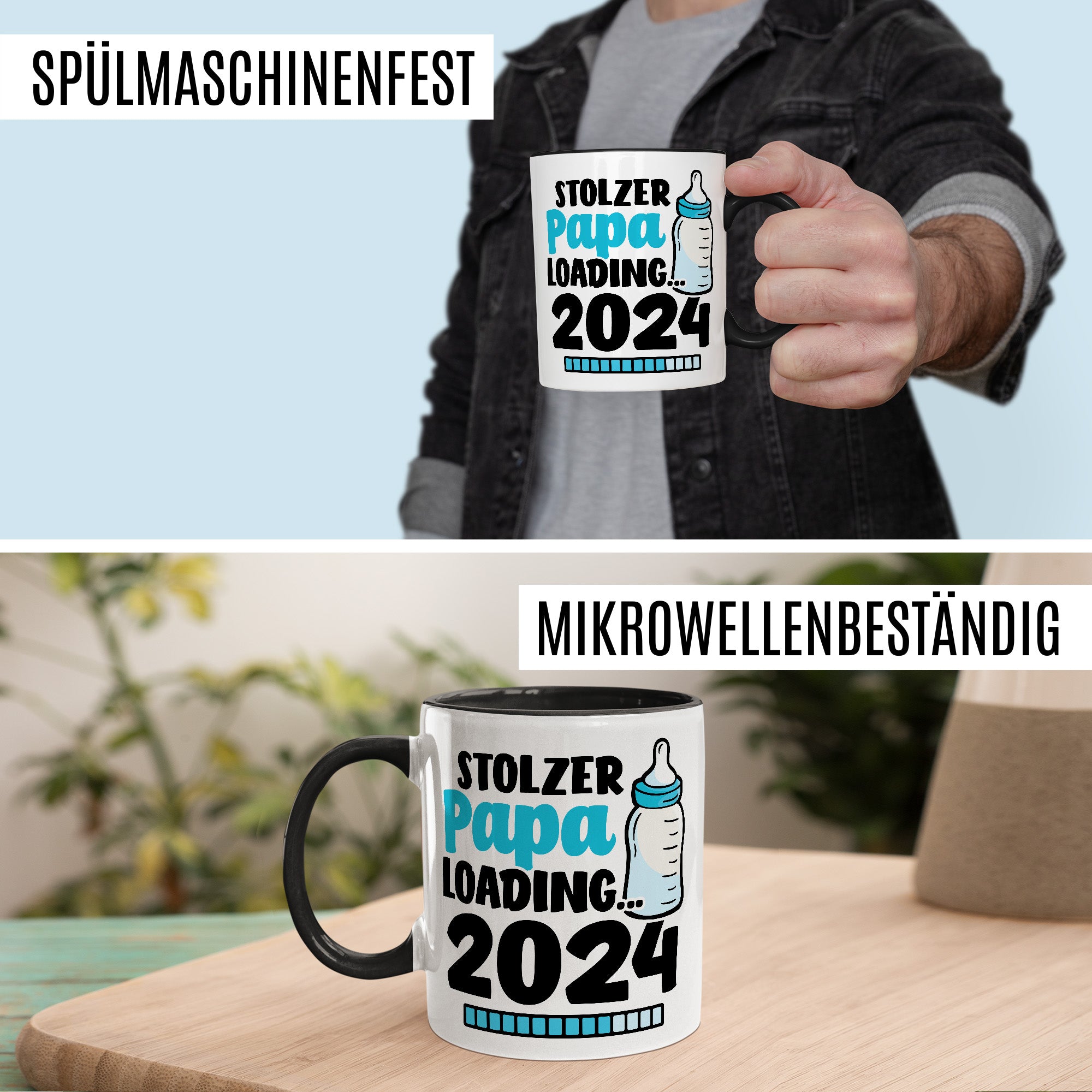 Tasse werdender Papa Geschenk, Stolzer Papa loading … 2024 Geschenkidee Vater Kaffee-Becher Kaffeetasse mit Spruch Teetasse Motiv Vaterschaft werdender Vater