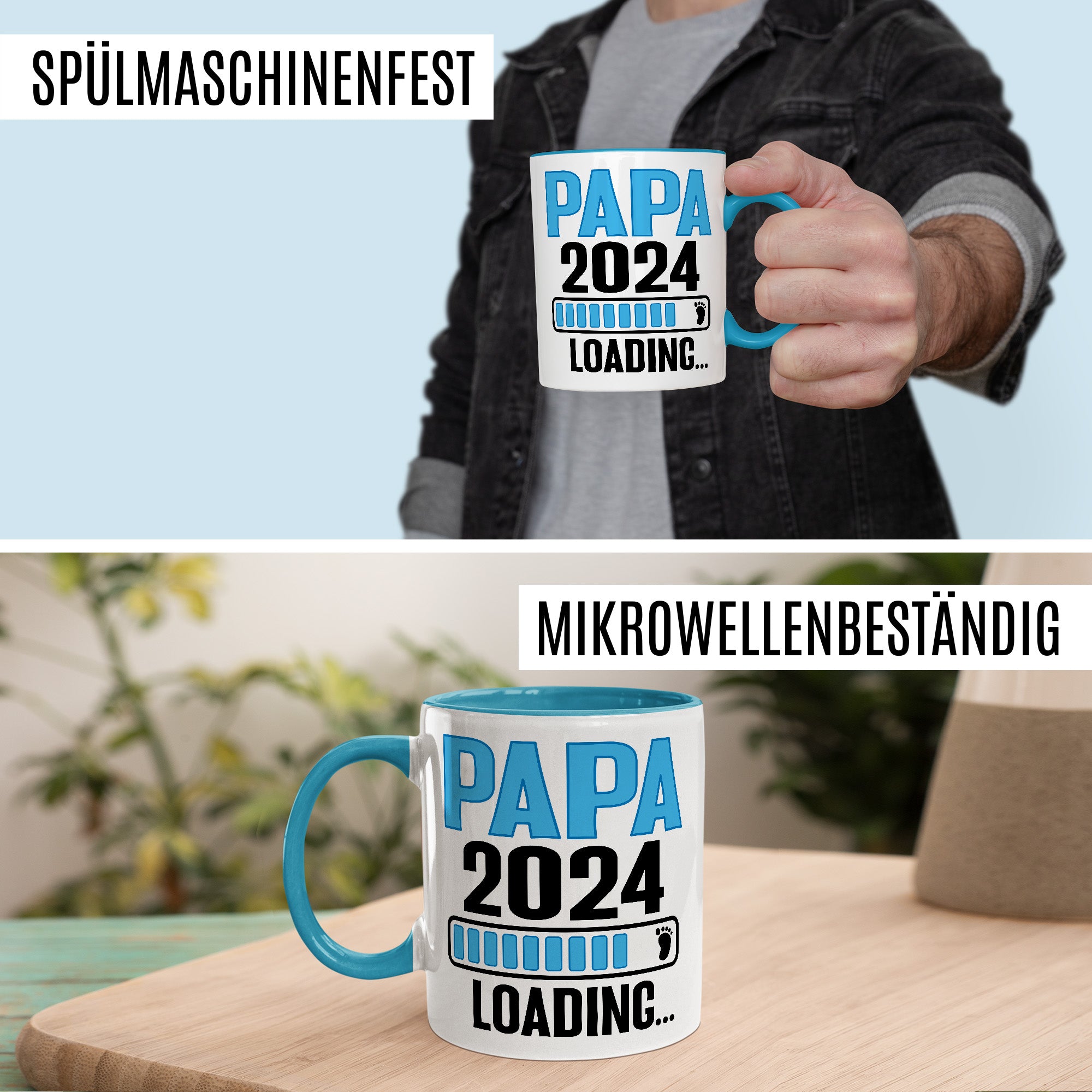 Schwangerschaft Tasse, Papa 2024 Loading..., Geschenk werdender Papa, schöner Spruch Geschenkidee werdender Vater Kaffeetasse, Papa 2024 Geschenk