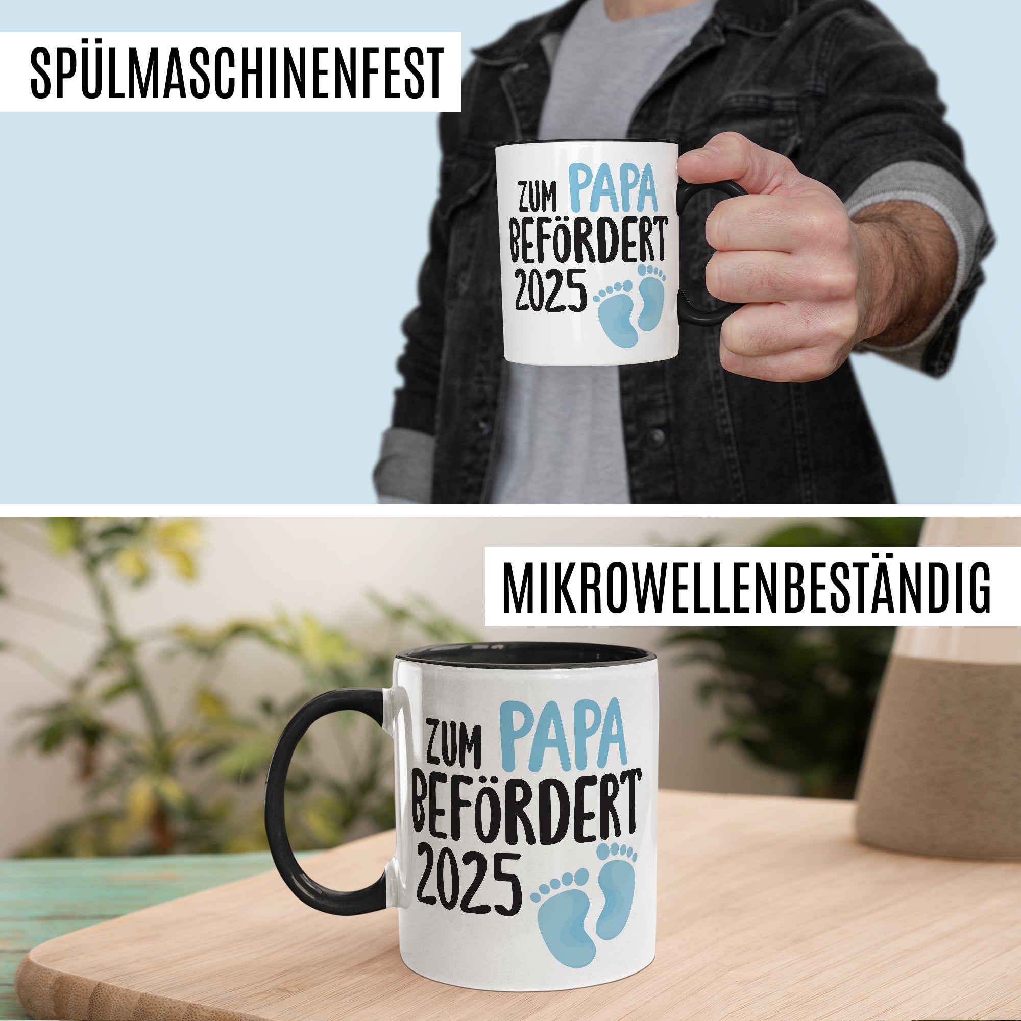 Werdender Papa Geschenk 2025 Tasse Schwangerschaft - Zum Papa befördert - Geschenk Ehemann Verkündung Baby Geschenkidee werdender Vater Babyreveal Kaffee-Becher