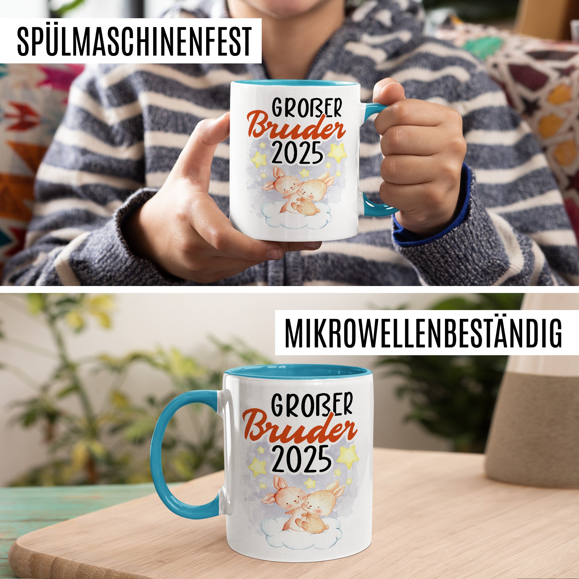 Tasse Bruder Geschenk, Großer Bruder 2025 Geschenkidee werdender Bruder Kaffeetasse mit Spruch Kaffee-Becher Babynews zukünftiger Bruder bevorstehende Geburt