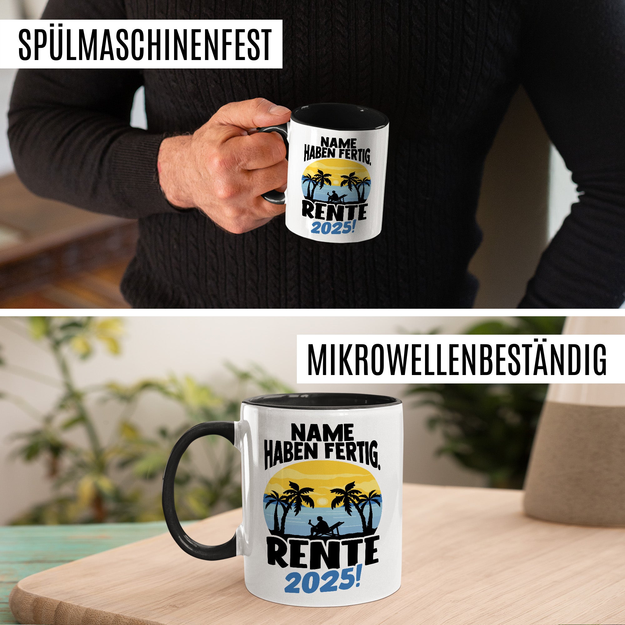 Personalisierte Rentner Tasse, Name haben fertig Rente 2025 Geschenk Geschenkidee Renteneintritt Kaffeetasse mit Spruch Pensionierung Kaffee-Becher Rentnergeschenk Ruhestand