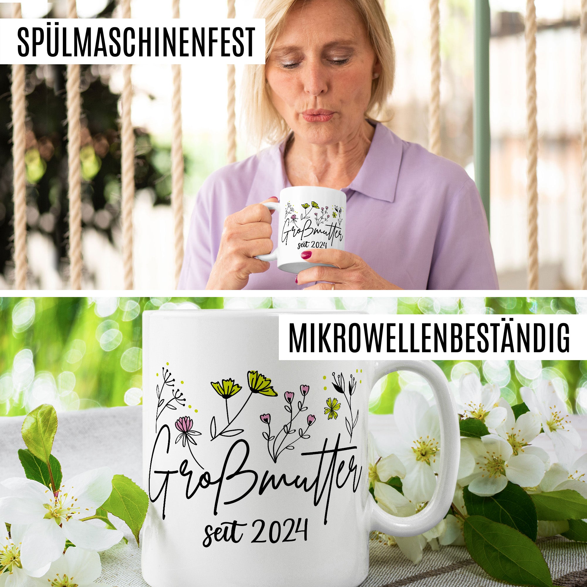 Oma Tasse Geschenk, Großmutter seit 2024 Geschenkidee frisch Oma geworden Kaffeetasse mit Spruch Kaffee-Becher Teetasse Familie Enkel Enkelkinder Geburt