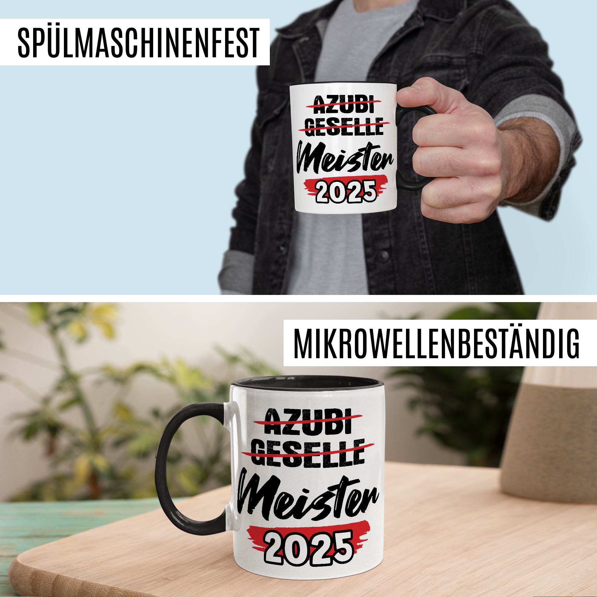 Tasse Meister 2025 Geschenk Meister-Prüfung Bestanden Handwerksmeister Mechatroniker Elektroniker Mechaniker Kaffeetasse Geschenkidee Industriemeister Handwerker Kaffee-Becher