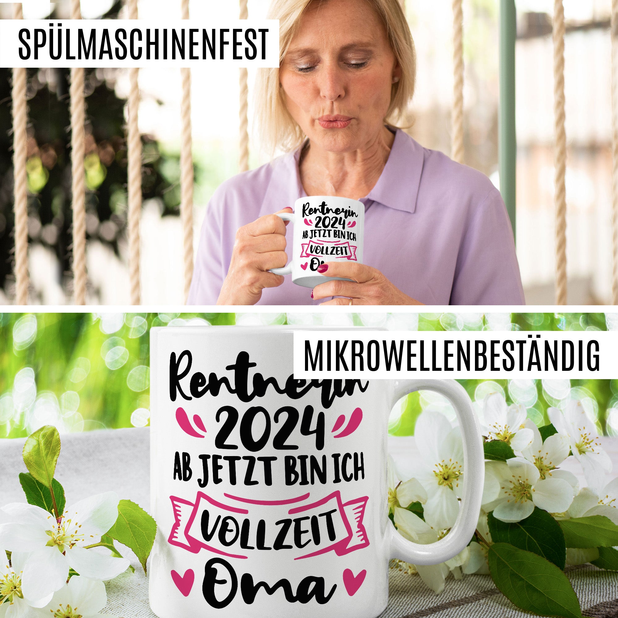 Tasse Rentnerin 2024 mit Spruch: "Vollzeit Oma"