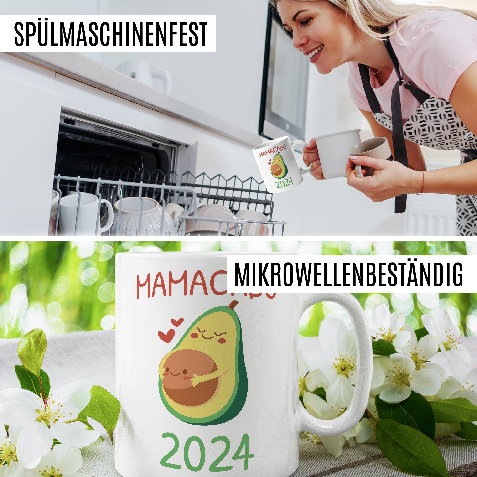 Mama 2024 Tasse, Schwangerschaft Mamacado Avocado, Geschenk-Idee schwanger werdende Mutter Freundin Kaffee-Becher