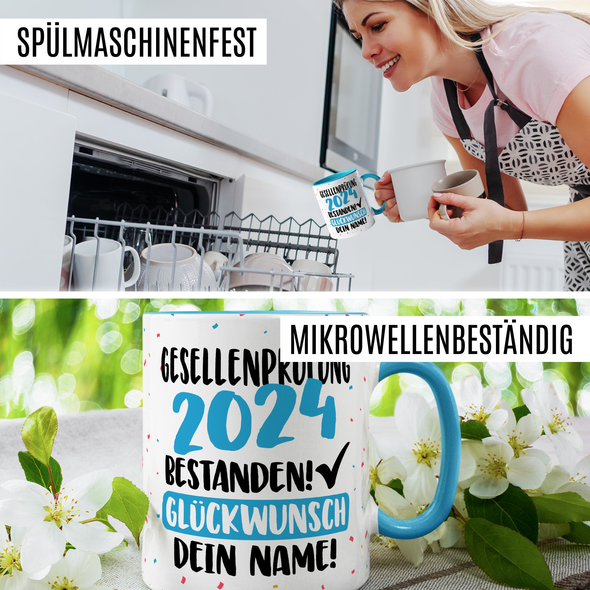 Tasse personalisiert Examen Geschenk Examen 2024 geschafft! - Glücwunsch dein Name Geschenkidee Kaffee-Becher Kaffeetasse Tasse mit Spruch pesonalisierbar eigener Name Schulabschluss