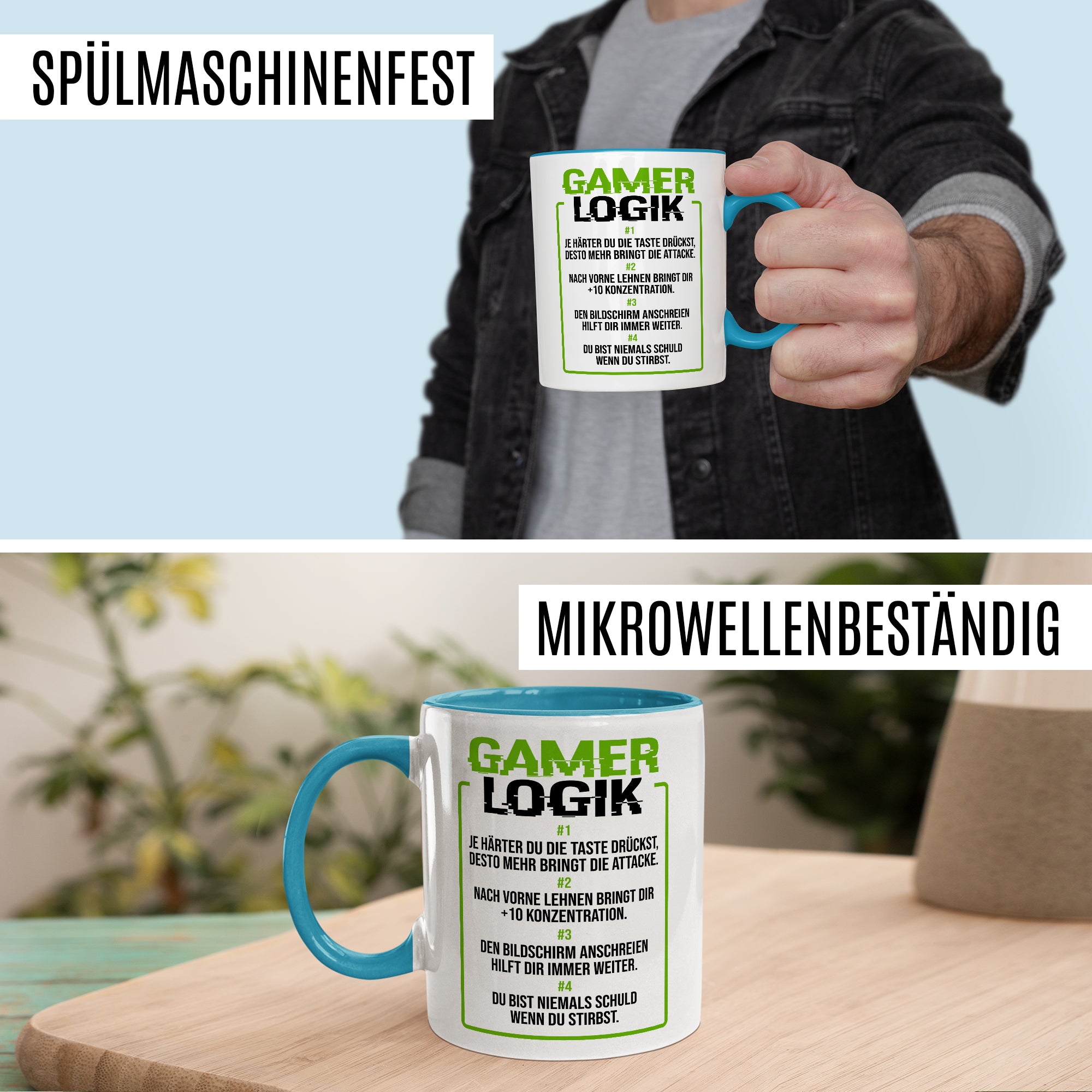 Geschenk Tasse Zocker, Gamer Logik Kaffeetasse für Computerspieler Kaffee-Becher Geschenkidee Teetasse mit Spurch lustig zocken Computer-Spiele Nerd Gaming