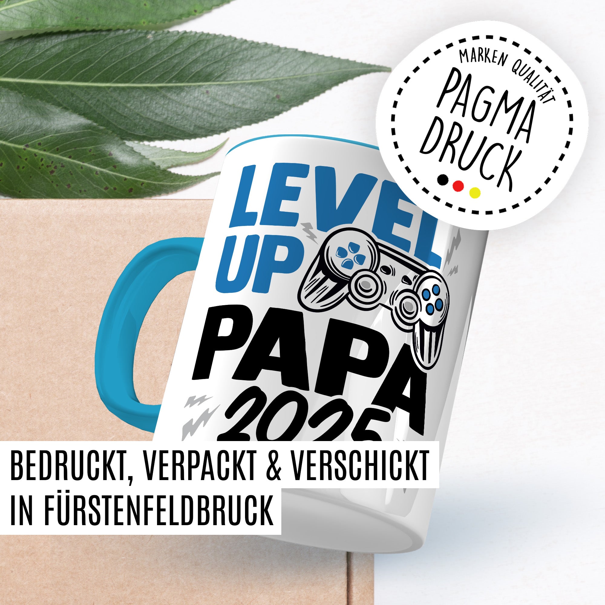 Tasse Vater, Level up - Papa 2025 Geschenk werdender Papa Geschenkidee Vaterschaft Kaffee-Becher Kaffeetasse mit Spruch Gaming Teetasse Motiv Gamer zukünftiger Vater Geburt