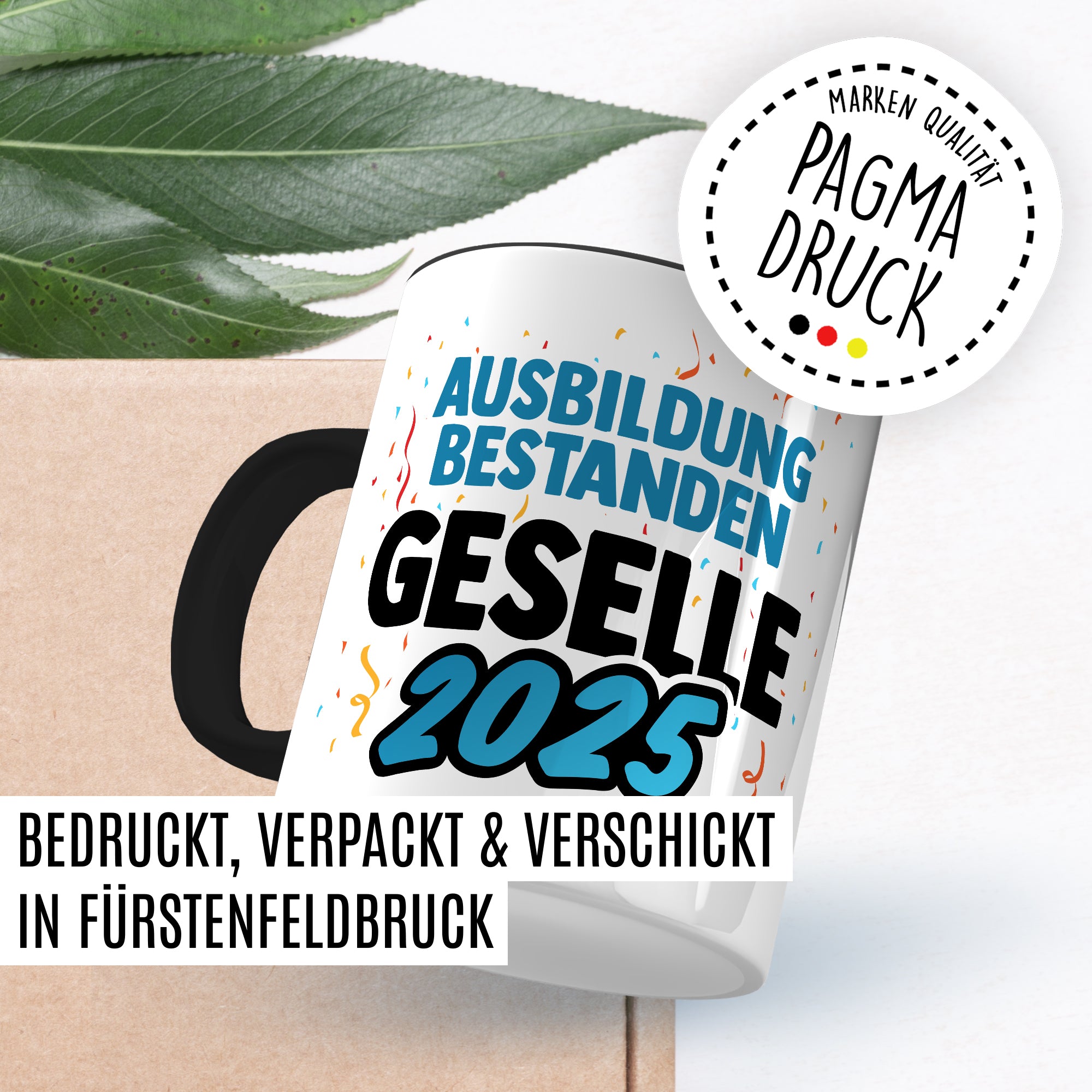 Tasse Geselle Geschenk, Ausbildung bestanden - Geselle 2025 Kaffeetasse mit Spruch Kaffee-Becher Abschied Lehrling Teetasse Glückwunsch Gratulation Ausbildungs-Abschluss