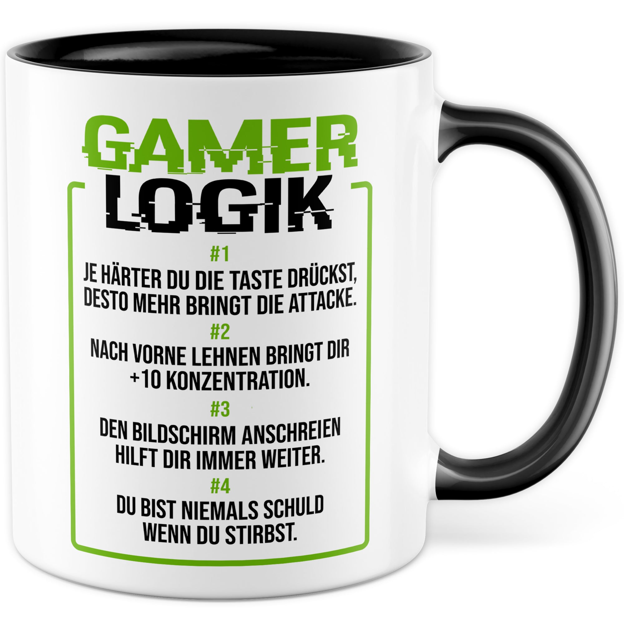 Geschenk Tasse Zocker, Gamer Logik Kaffeetasse für Computerspieler Kaffee-Becher Geschenkidee Teetasse mit Spurch lustig zocken Computer-Spiele Nerd Gaming