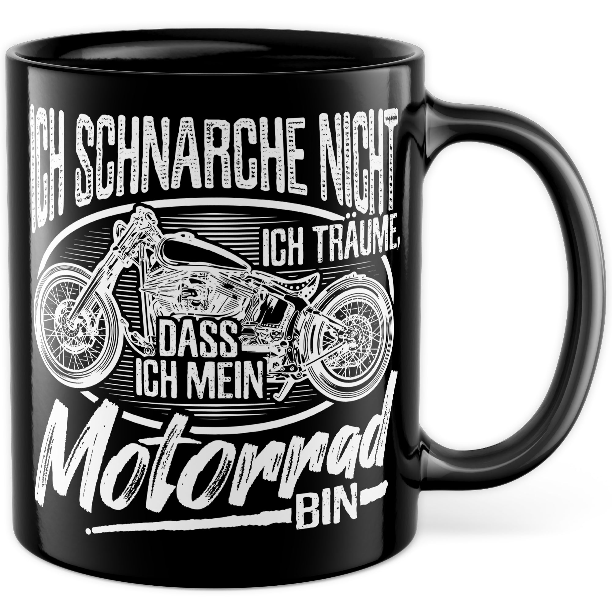 Motorrad Tasse mit Spruch, Ich schnarche nicht - Ich träume, dass Ich mein Motorrad bin, Biker Geschenk lustig Geschenkidee Kaffeetasse Motorradfahrer Motorradfahrerin Kaffee-Becher