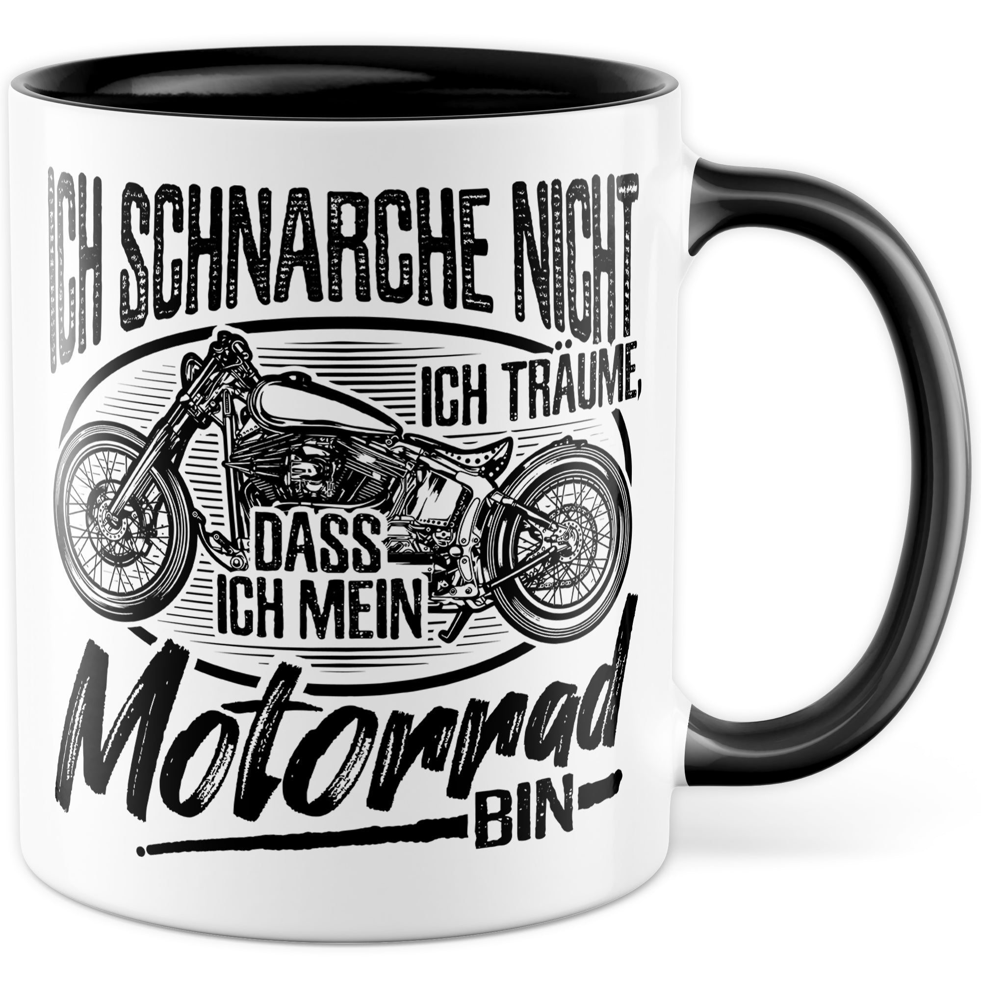 Motorrad Tasse mit Spruch, Ich schnarche nicht - Ich träume, dass Ich mein Motorrad bin, Biker Geschenk lustig Geschenkidee Kaffeetasse Motorradfahrer Motorradfahrerin Kaffee-Becher