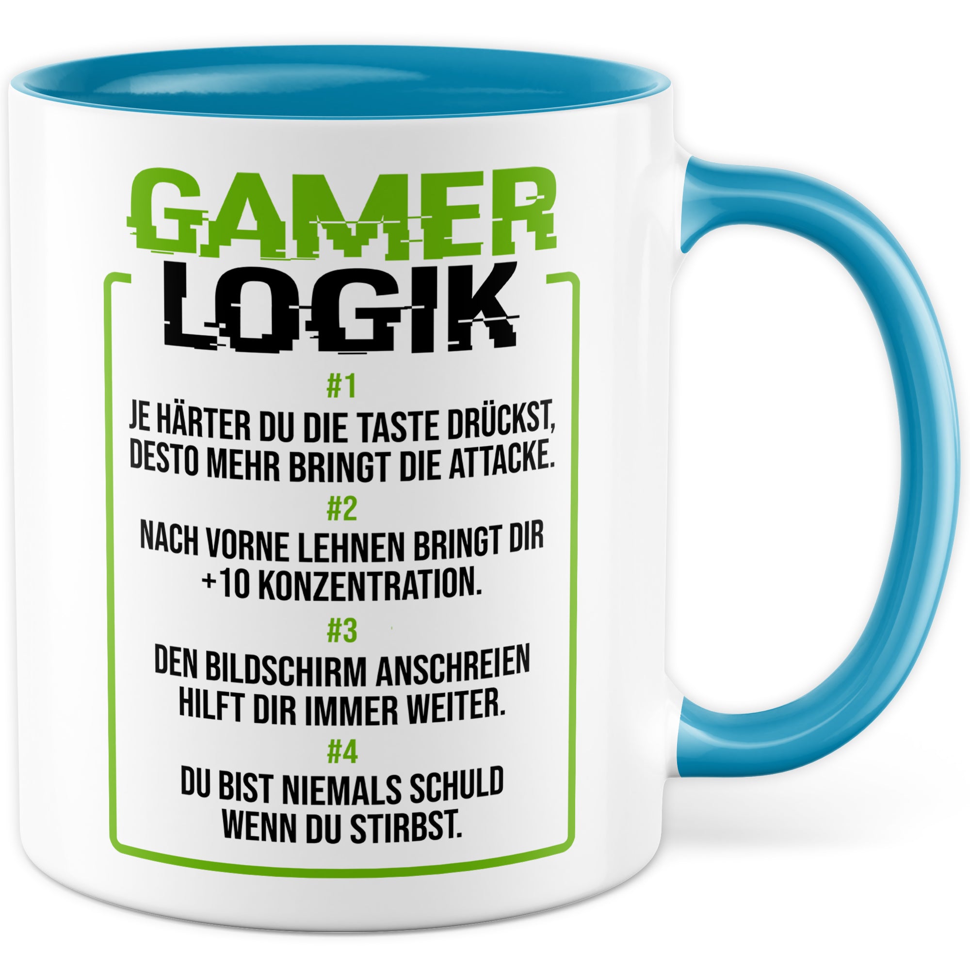 Geschenk Tasse Zocker, Gamer Logik Kaffeetasse für Computerspieler Kaffee-Becher Geschenkidee Teetasse mit Spurch lustig zocken Computer-Spiele Nerd Gaming