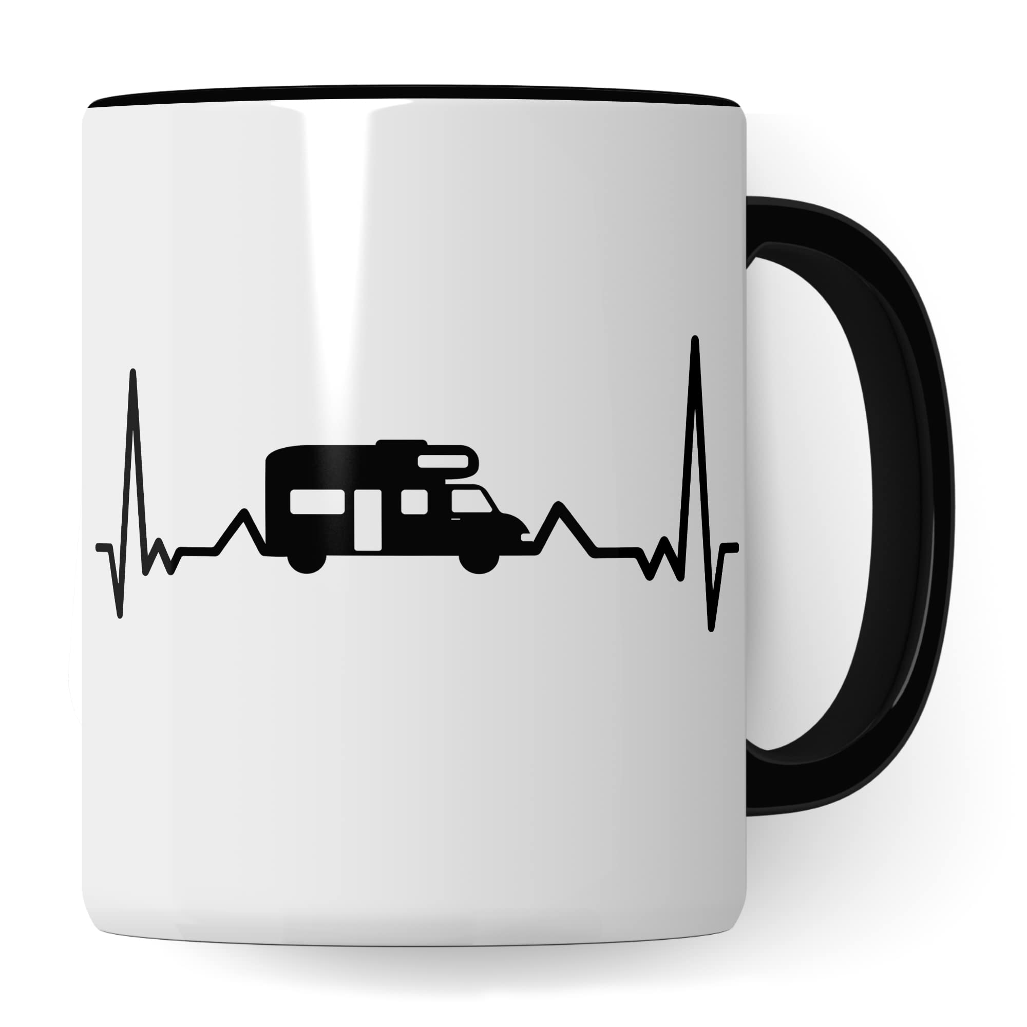 Tasse Camping lustig, Geschenk Camper Mann & Frau, Kaffeetasse Camping Wohnwagen Herzschlag, Geschenkidee Campen Campingplatz Campingbus Kaffee-Becher