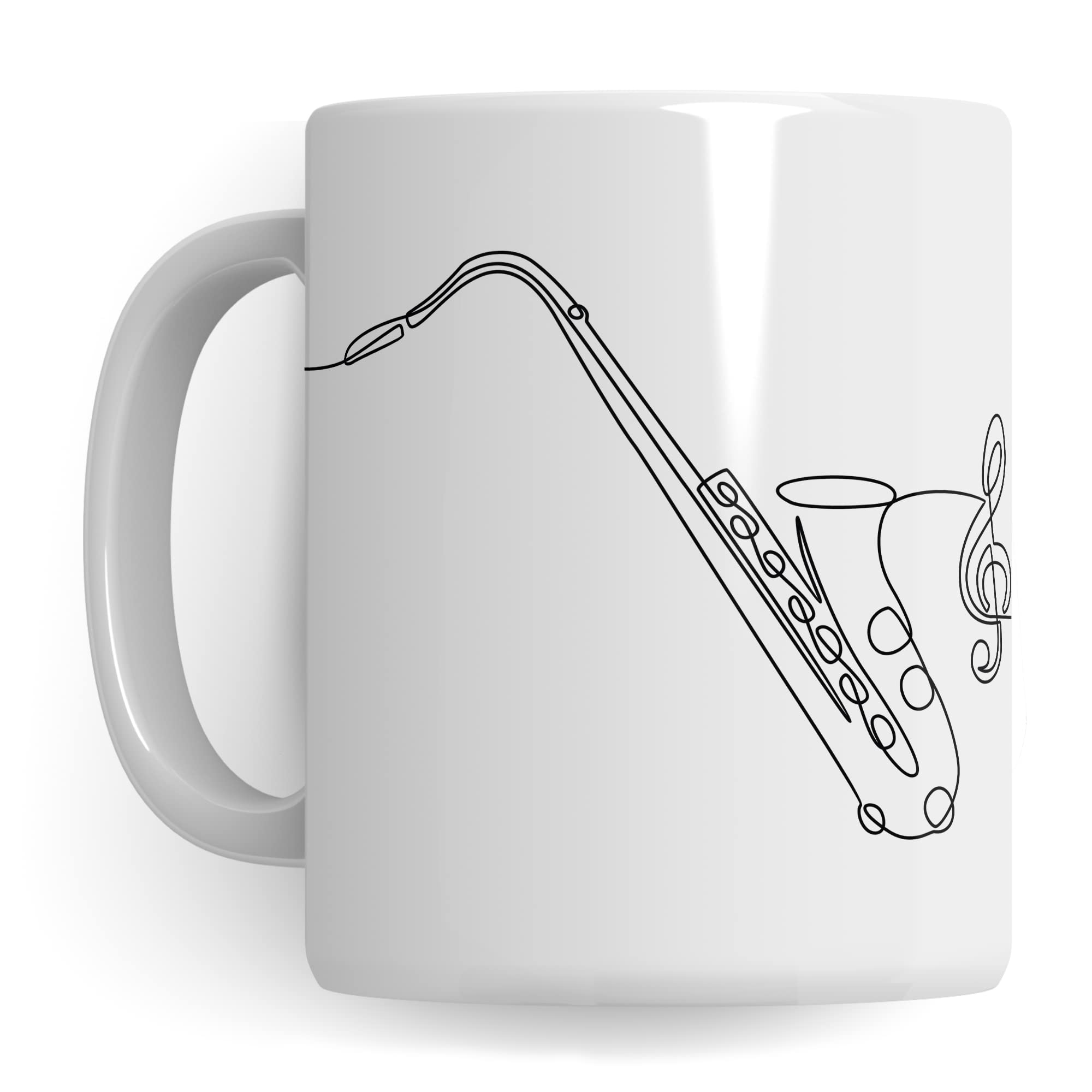 Saxophon Tasse - Musik Geschenk für Saxophonist Saxophonistin - Kaffeetasse Musiker Saxofon Saxophonspieler - Instrument Geschenkideen Saxophonisten Zeichnung Design Kaffee-Becher