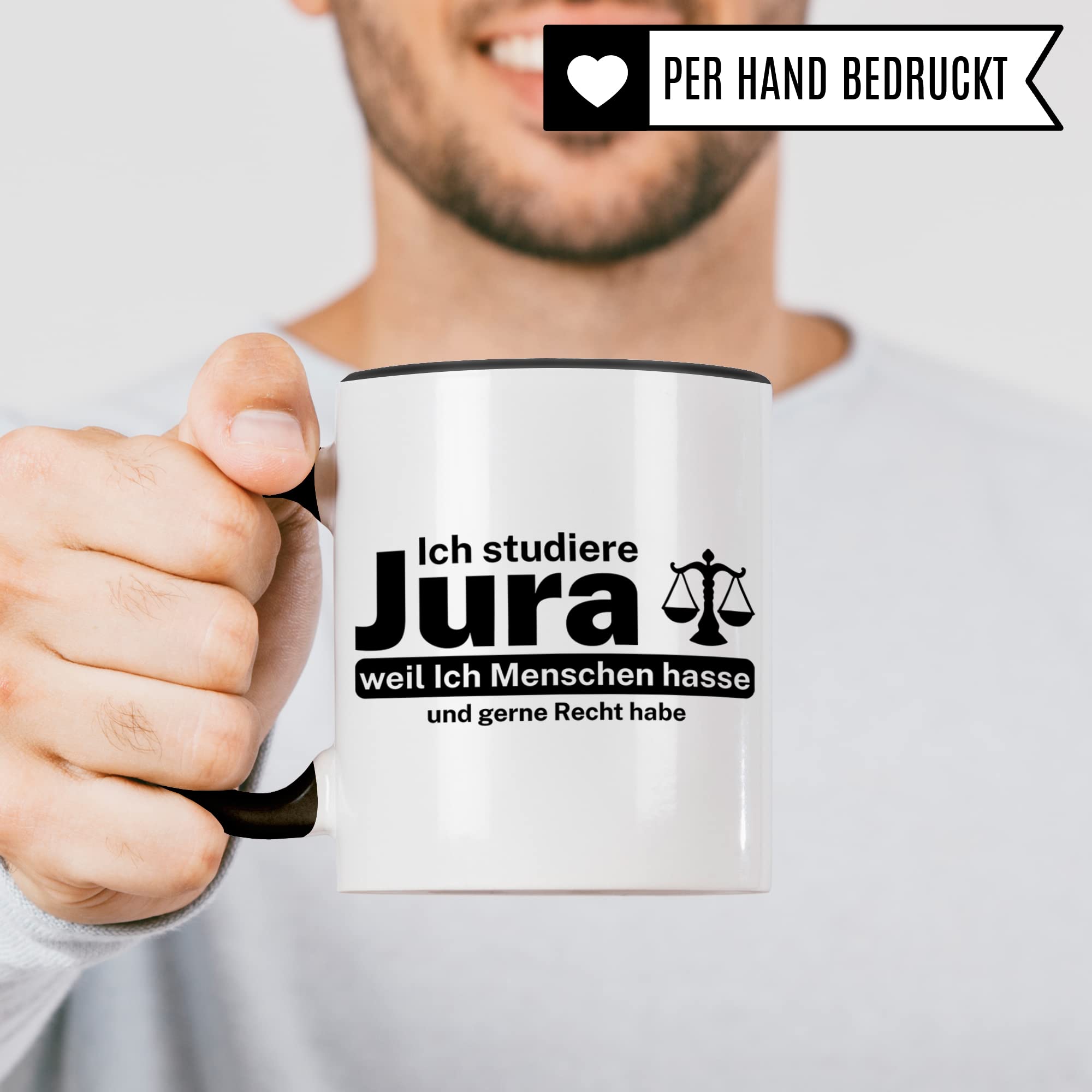 Jura Studium Tasse lustig, Geschenk für Jurastudenten Kaffeebecher, Rechtswissenschaften Student Studentin Geschenkidee Anwalt Anwältin Kaffeetasse