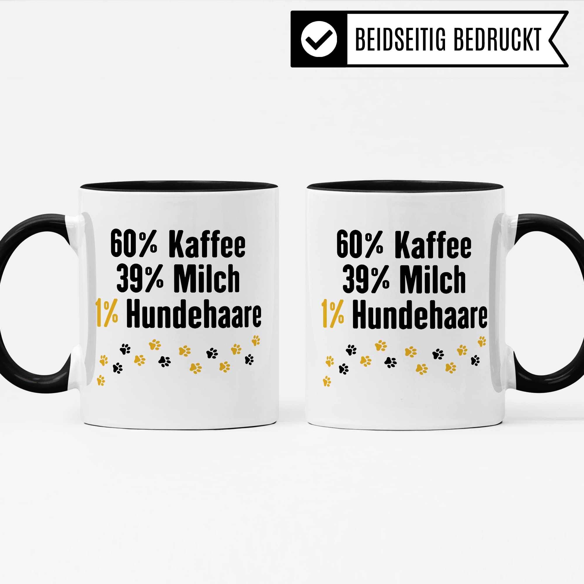 Hunde Tasse Spruch lustig, 60% Milch 39% Kaffee 1% Hundehaare Geschenk Hundehalter Geschenkidee Hundebesitzer Kaffee-Becher Herrchen Teetasse Kaffeetasse Hundeliebhaber