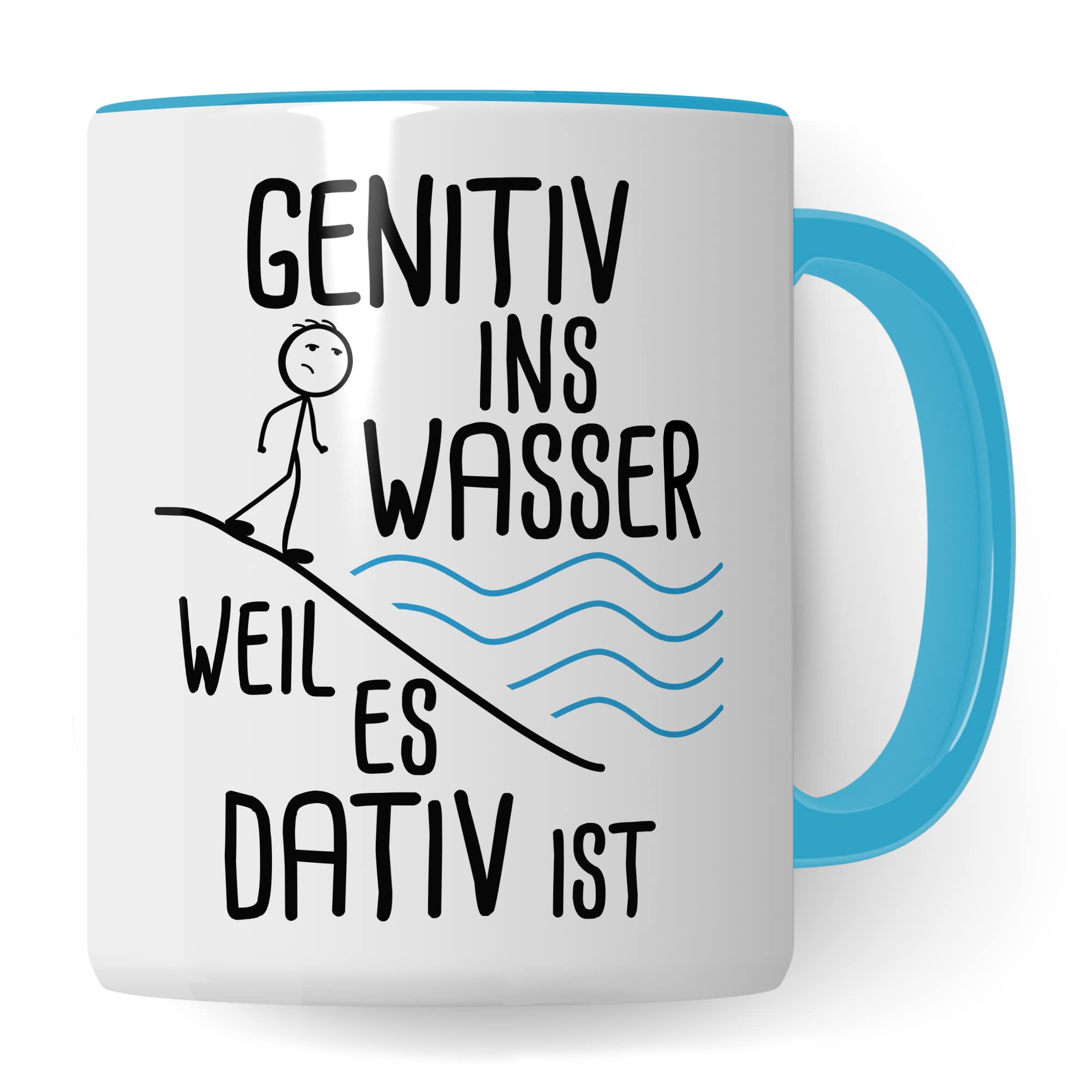 Grammatik Tasse, Genitiv ins Wasser weil es Dativ ist Geschenk Kaffee-Becher Geschenkidee Lehrer Tasse mit Spruch lustig Grammatik Deutsch Dativ Genitiv Kaffeetasse Teetasse Germanist