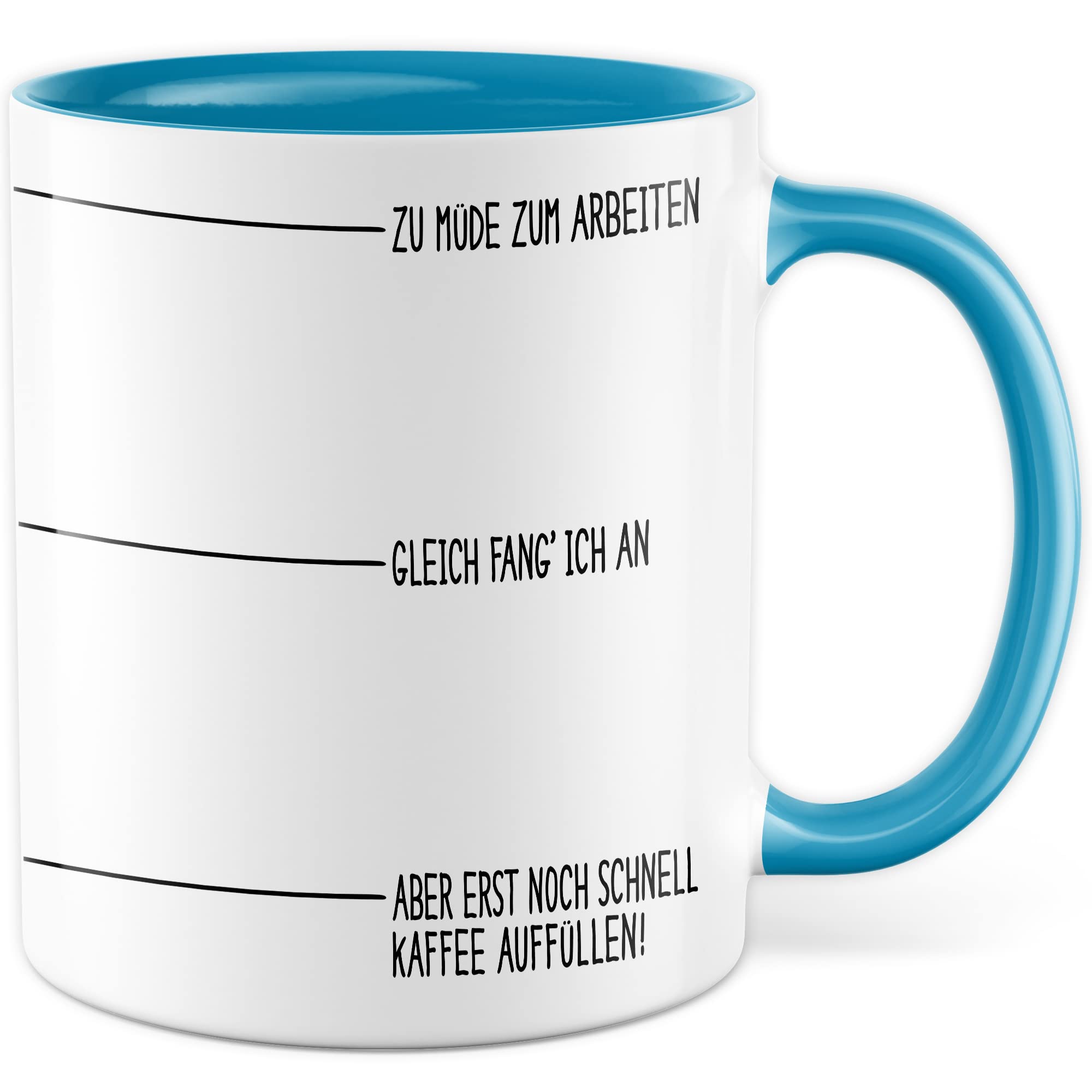 Tasse Kaffee-Füllstand Geschenk, Zu müde zum arbeiten gleich fang ich an Geschenkidee Kaffee-Liebhaber Kaffee-Becher Kaffeetasse Kaffee-Fans Kaffee-Genießer Tasse mit Spruch lustig