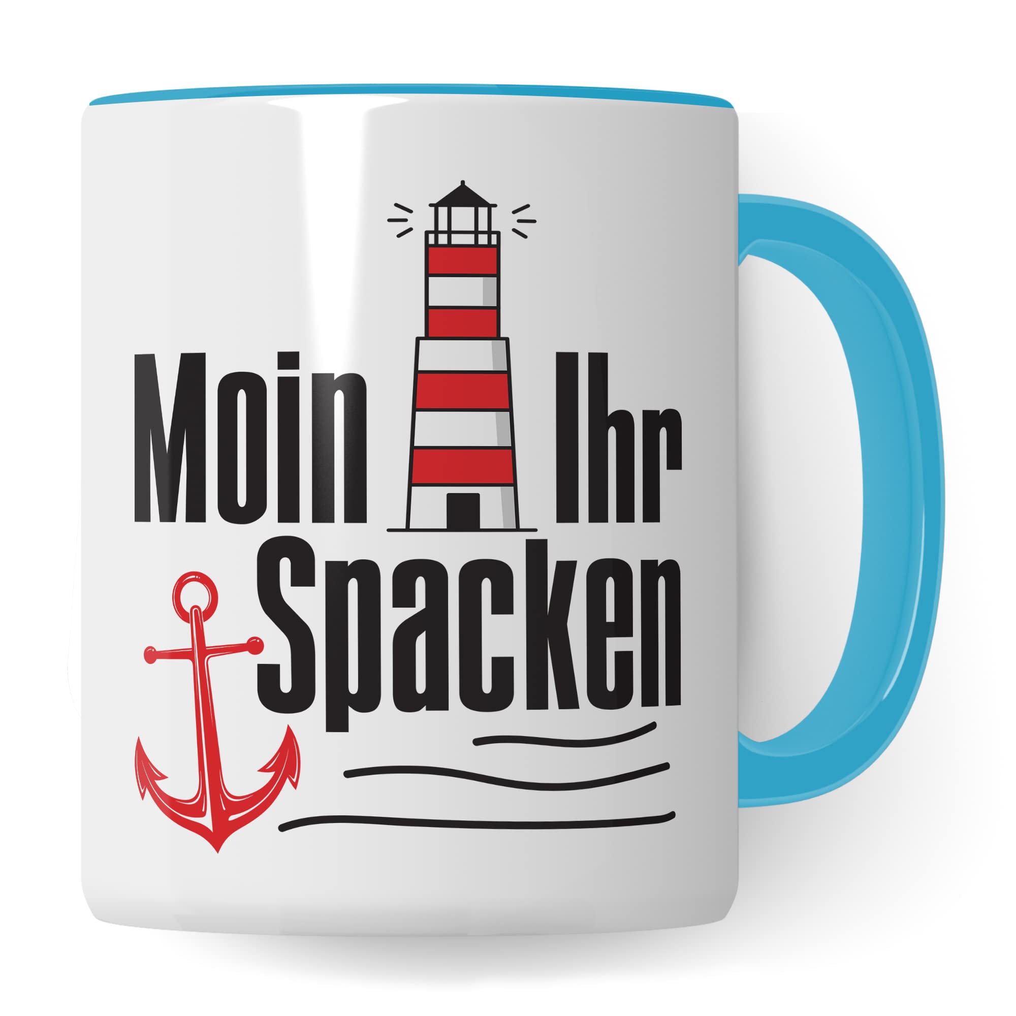 Moin ihr Spacken Tasse Kaffee-Tasse Geschenkidee für Norddeutsche Norddeutschland Meer Nordsee Ostsee Kaffeebecher