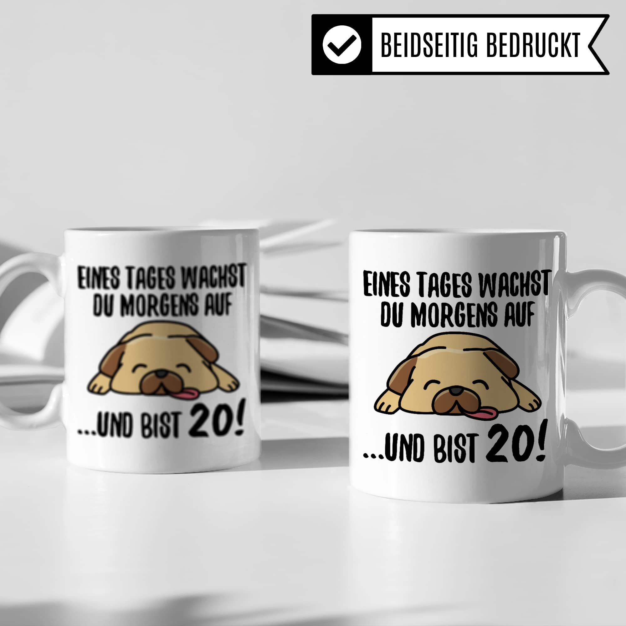 Tasse 20. Geburtstag, Geschenk 20 Geburtstag Frau & Mann, Becher mit Spruch Hunde Motiv, Kaffeebecher Geschenkidee , Kaffeetasse Deko Geburtstagsgeschenk