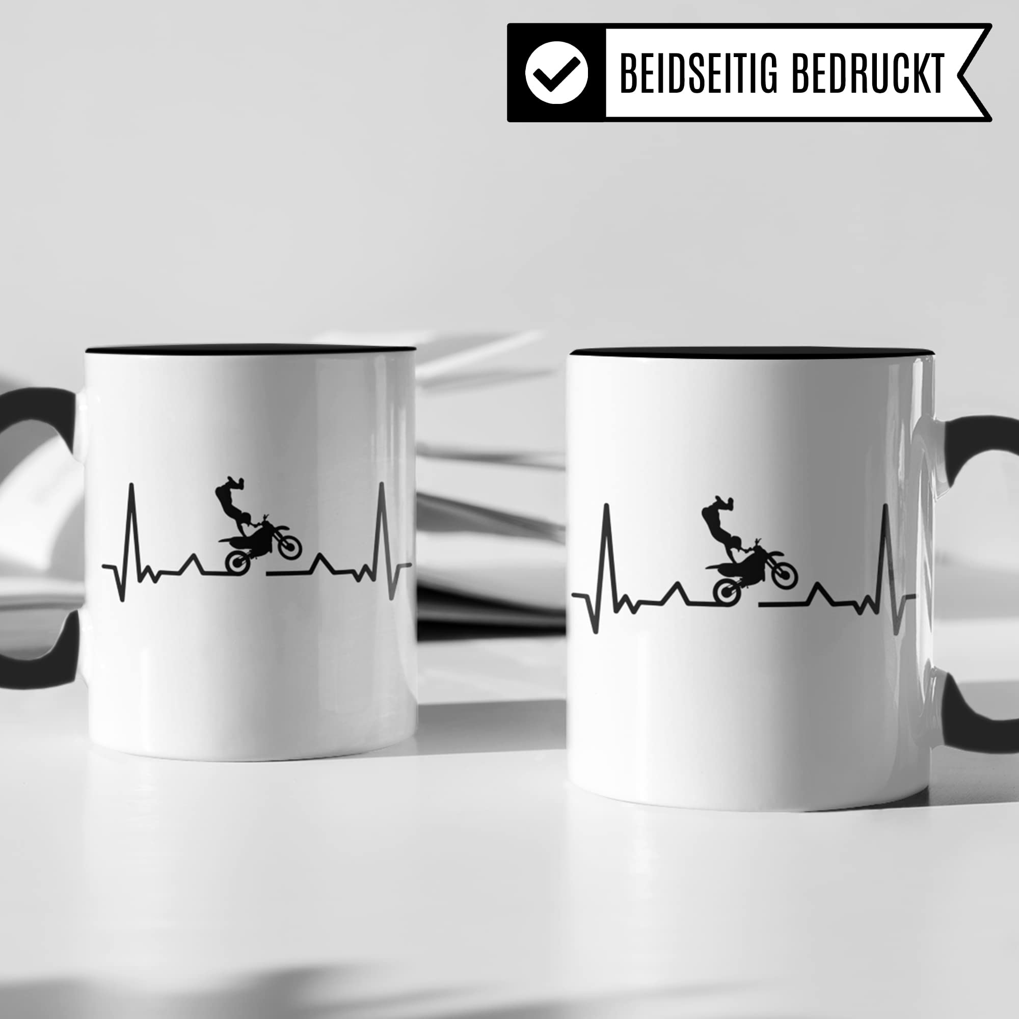 Tasse Motocross, Motocross Geschenke für Männer, Frauen und Kinder, Kaffeetasse mit Motocross Herzschlag Motiv, Kaffee-Becher Motorrad Cross Moto Motocrossfahrer Geschenkidee