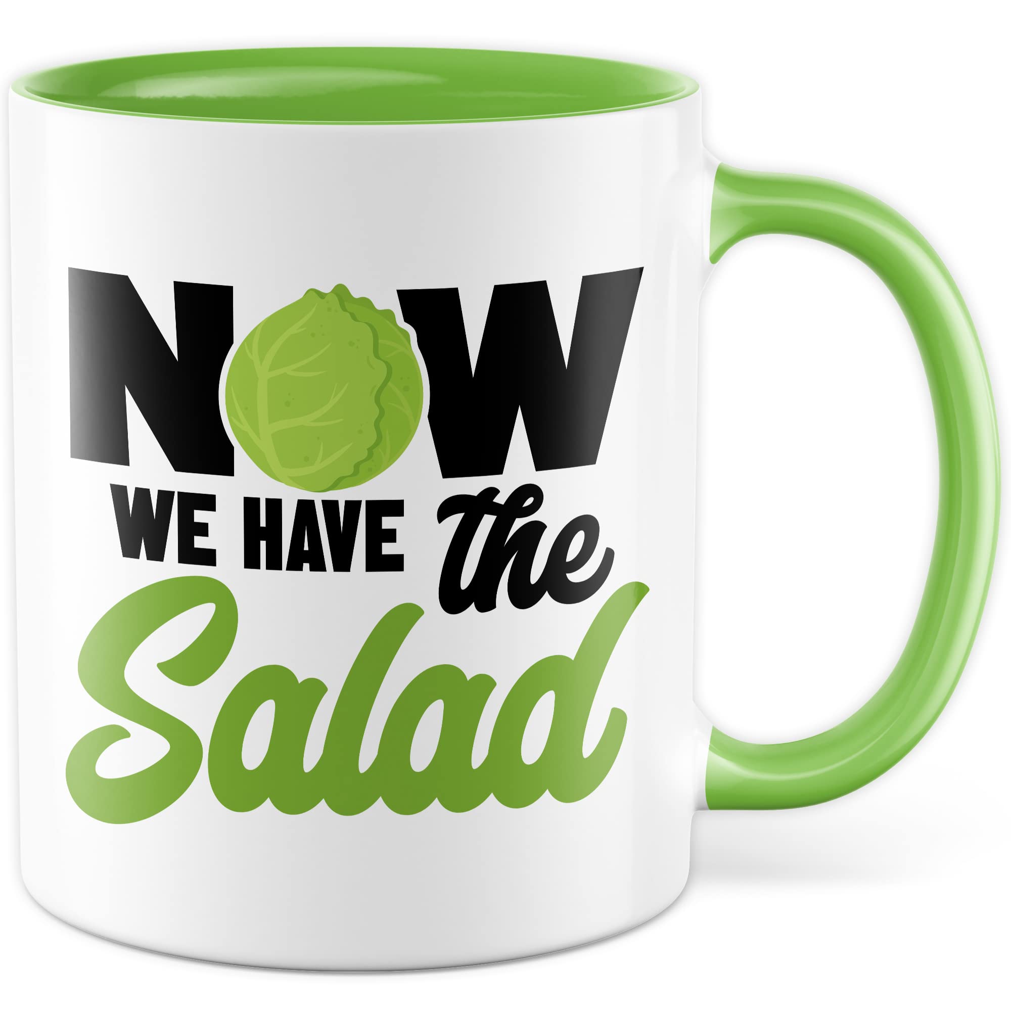Witz Tasse mit Spruch Denglisch Kaffeetasse Humor Now we have the salad Witz Kaffee-Becher Englisch-Lehrer Geschenk lustig Jetzt haben wir den Salat Sprichwort Geschenkidee Wortspiel