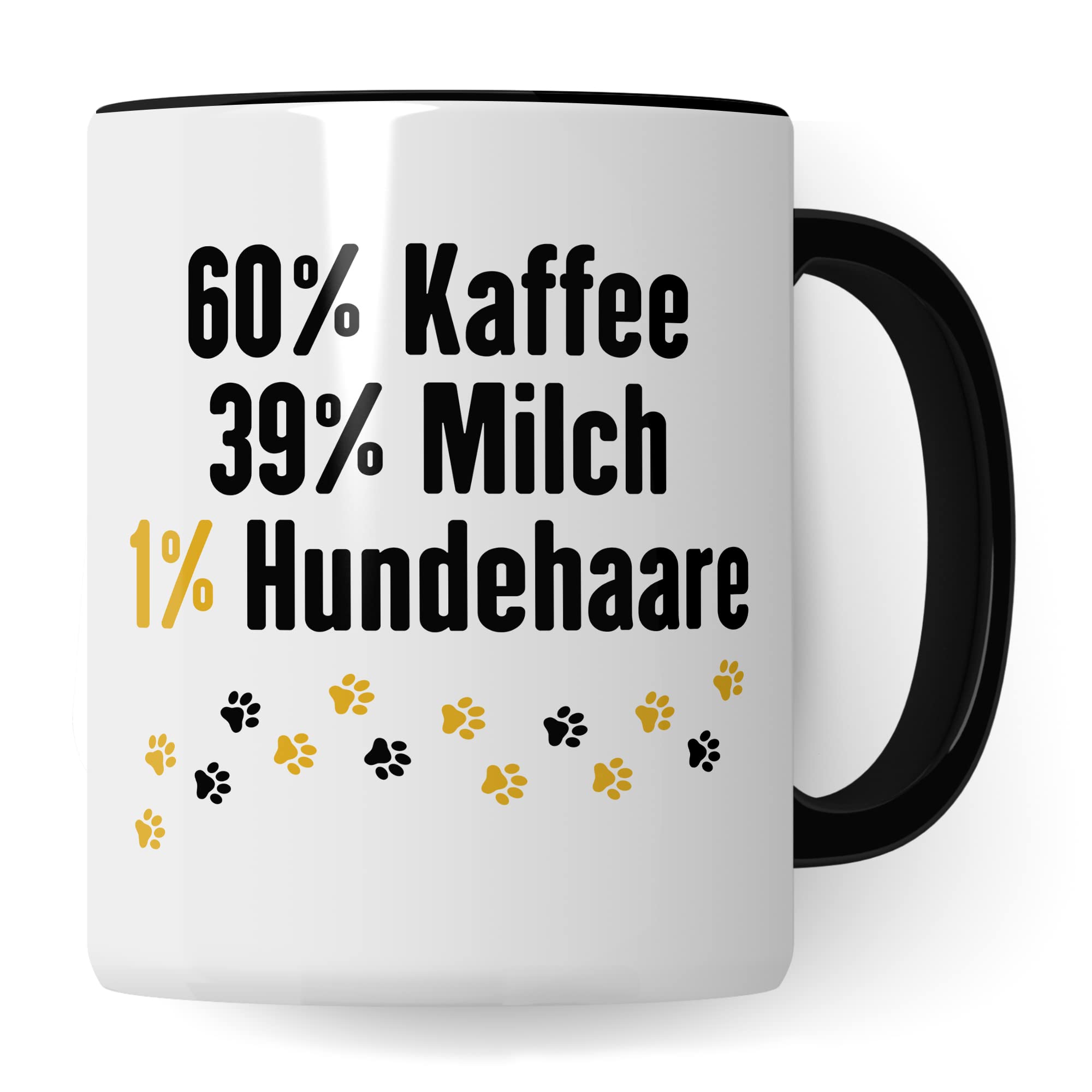 Hunde Tasse Spruch lustig, 60% Milch 39% Kaffee 1% Hundehaare Geschenk Hundehalter Geschenkidee Hundebesitzer Kaffee-Becher Herrchen Teetasse Kaffeetasse Hundeliebhaber