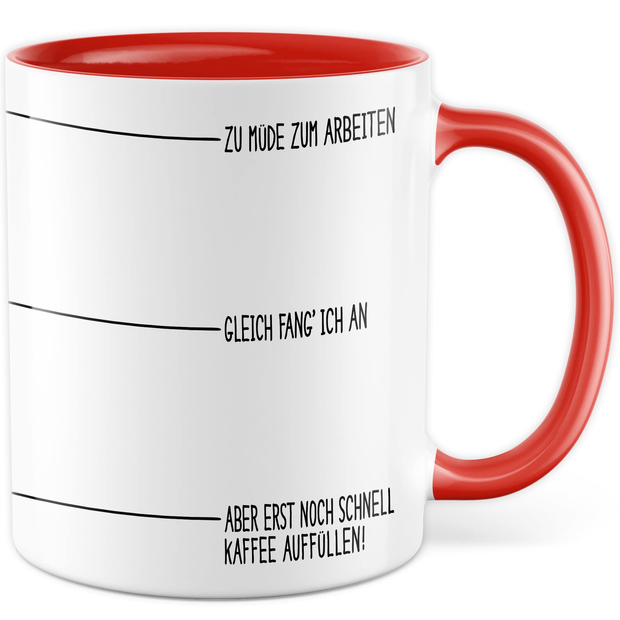 Tasse Kaffee-Füllstand Geschenk, Zu müde zum arbeiten gleich fang ich an Geschenkidee Kaffee-Liebhaber Kaffee-Becher Kaffeetasse Kaffee-Fans Kaffee-Genießer Tasse mit Spruch lustig