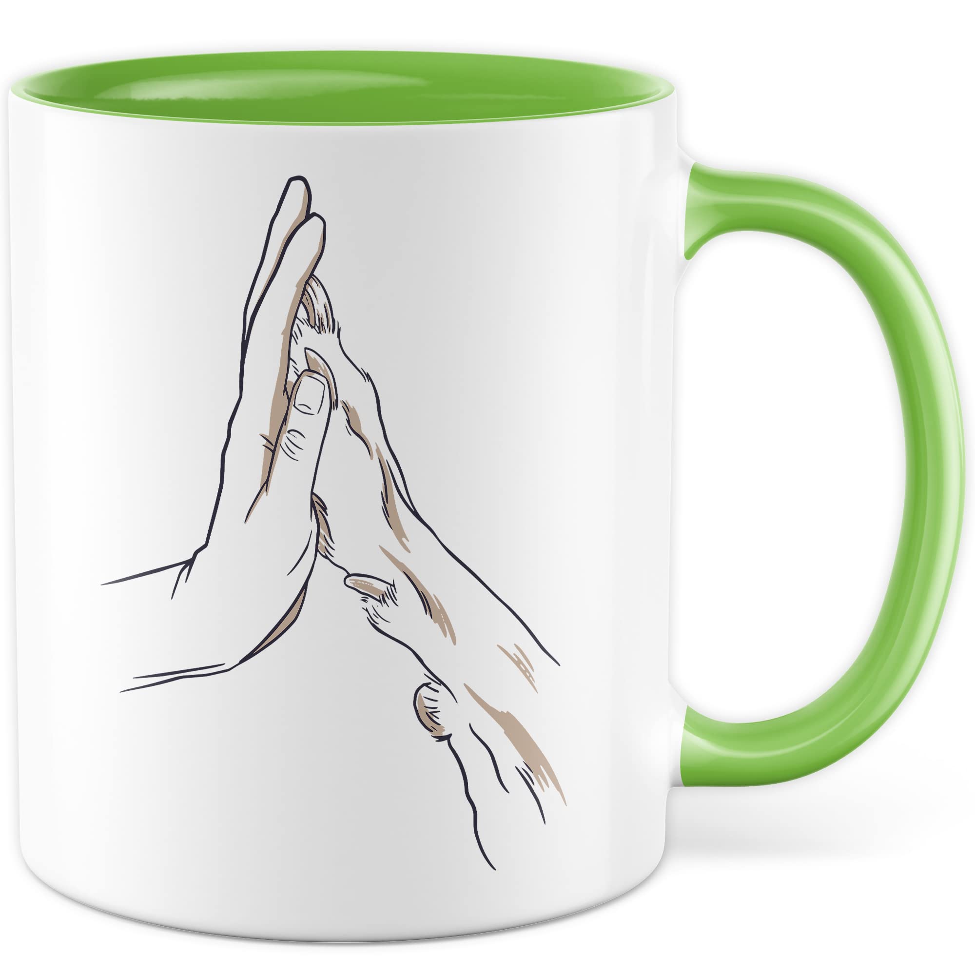 Tasse Hund & Mensch Geschenk Geschenkidee Herrchen Frauchen Hundemama Hundepapa Vierbeiner Comic Kaffeetasse mit Hundemotiv Kaffee-Becher Hund mit Mensch Teetasse Hand und Pfote